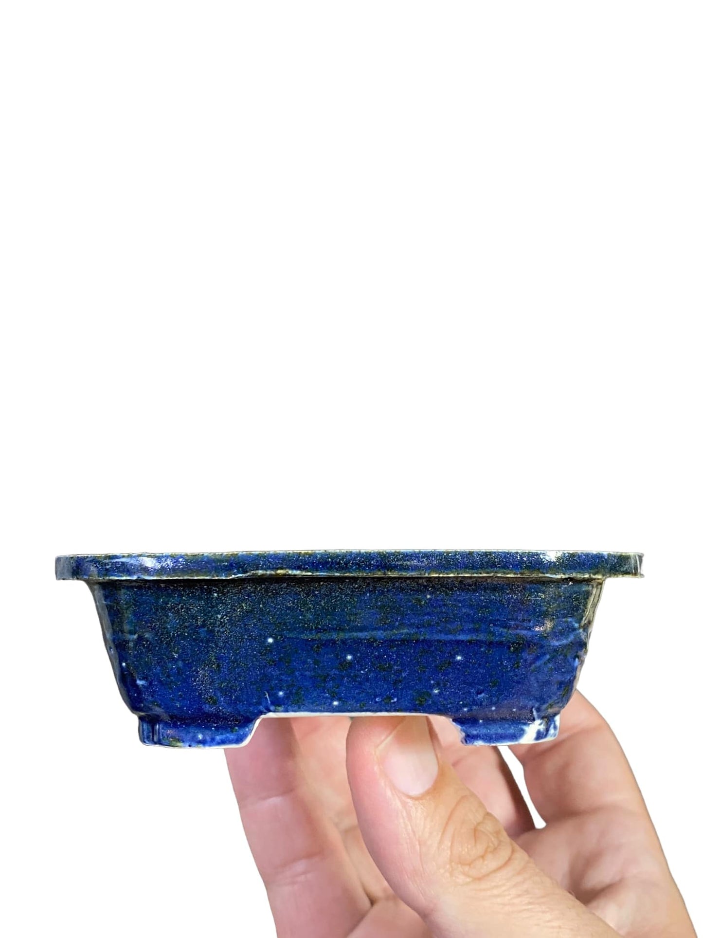 Shoseki -  Shallow Blue Glazed Rectangle Bonsai Pot (5-5/16" wide)