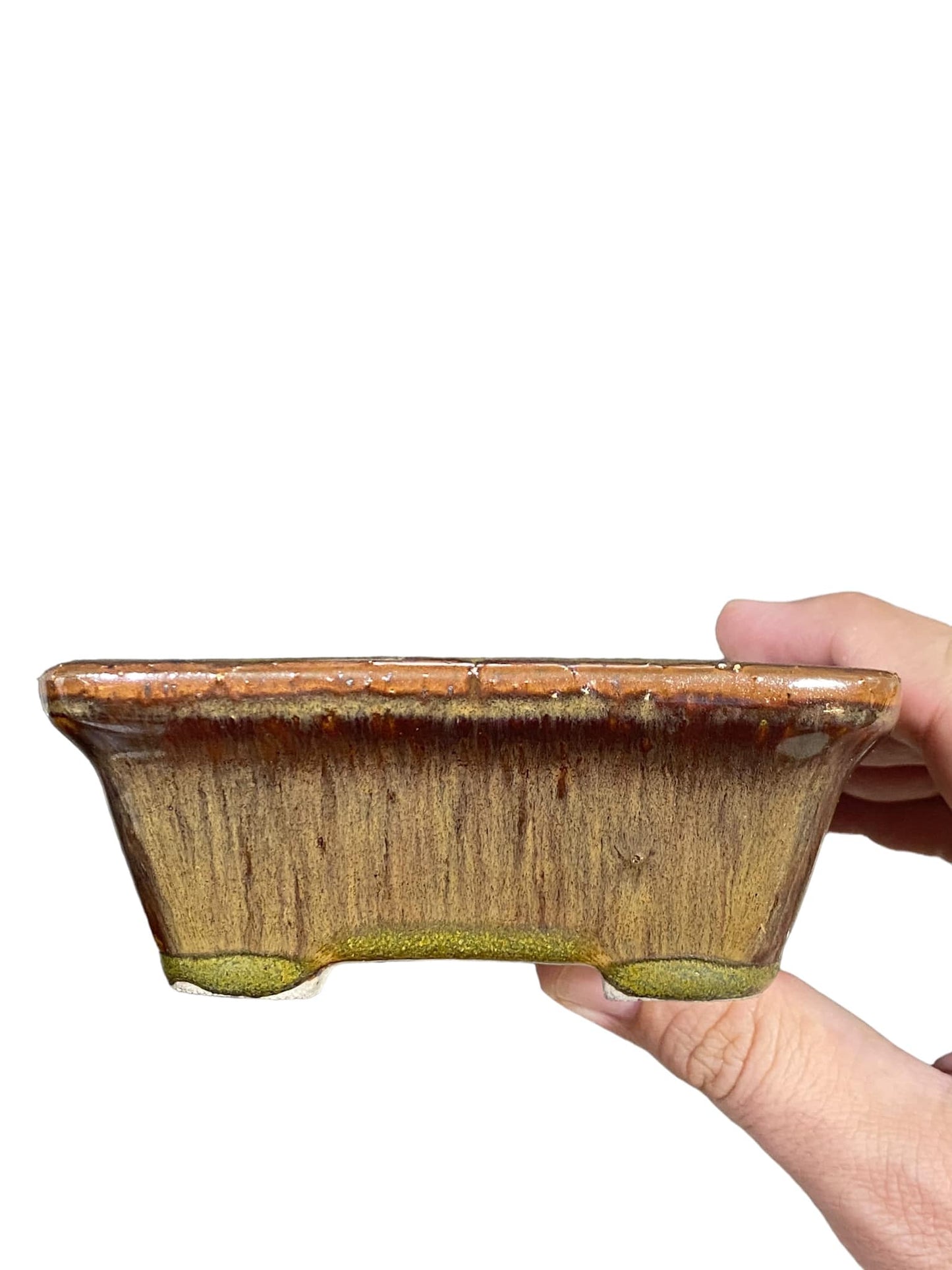 Shoseki - Rare Color Glazed Rectangle Bonsai Pot (4-3/4" wide)