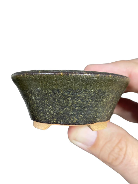 Syuhou - Earthy Green Glazed Mame Pot (2-9/16" wide)