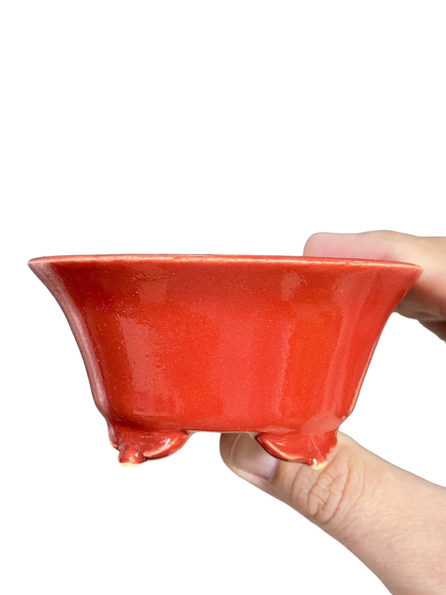 Kiyoshi Kiowai “Fuka” - Brilliant Red Glaze Round Pot (3-3/4" wide)