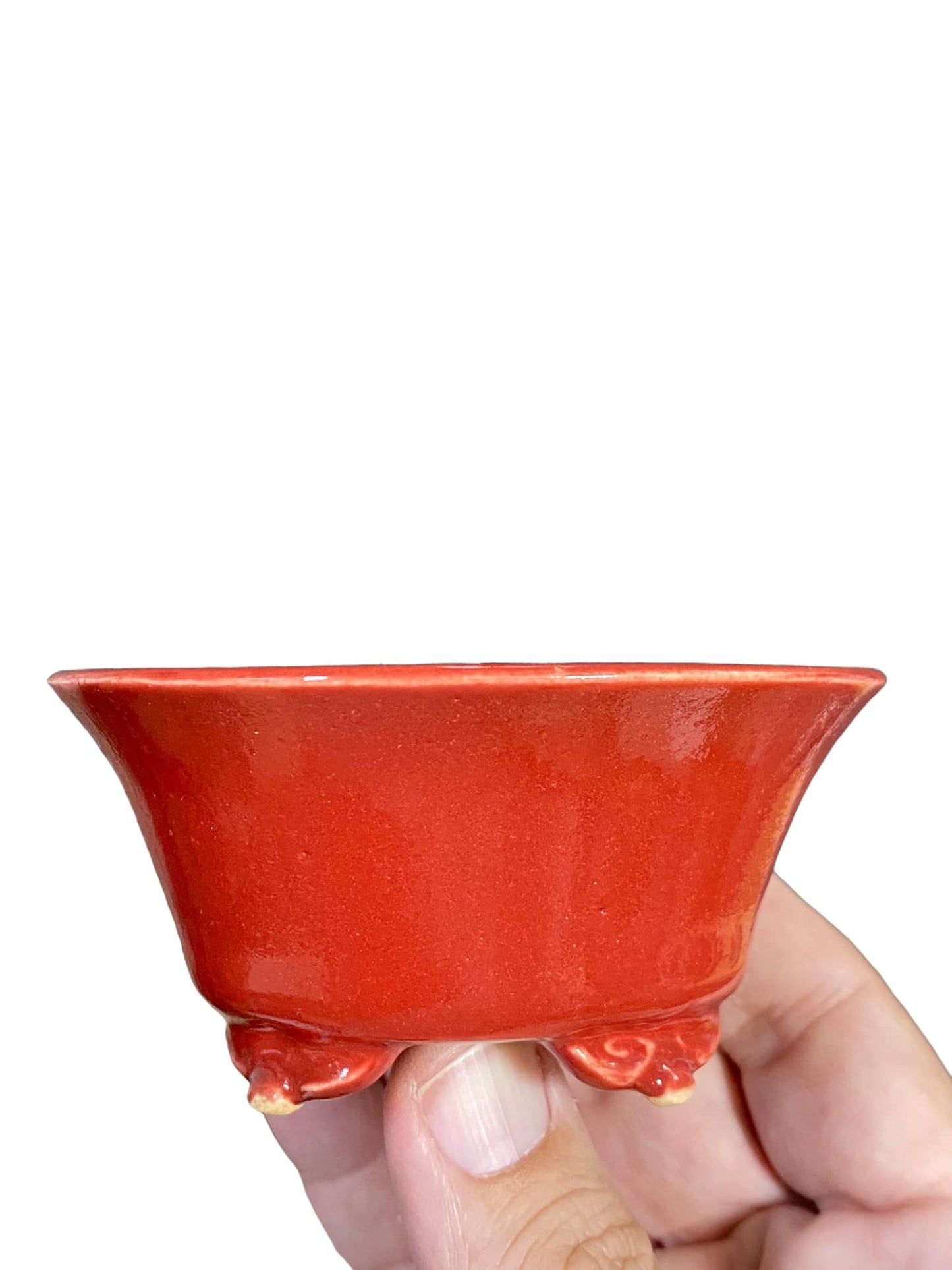 Kiyoshi Kiowai “Fuka” - Brilliant Red Glaze Round Pot (3-3/4" wide)