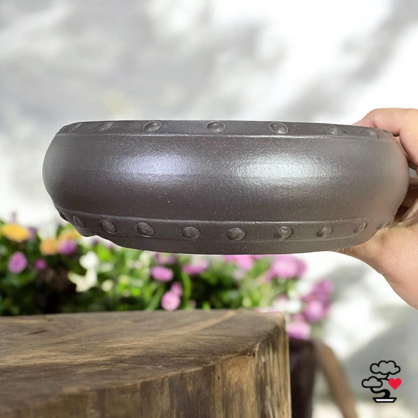 Yamaaki - Large Riveted Drum Bonsai Pot (9-7/8" wide)