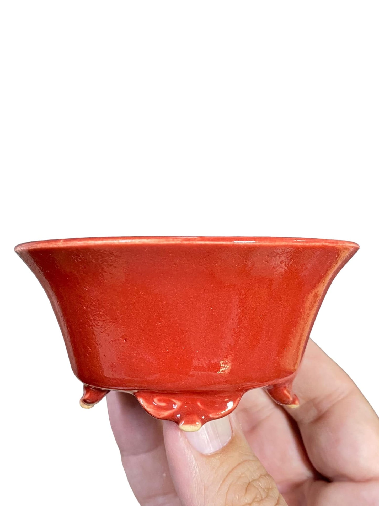 Kiyoshi Kiowai “Fuka” - Brilliant Red Glaze Round Pot (3-3/4" wide)