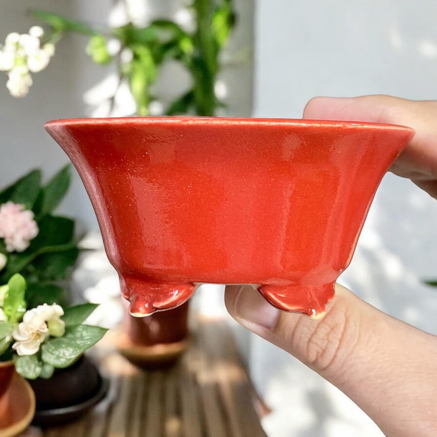 Kiyoshi Kiowai “Fuka” - Brilliant Red Glaze Round Pot (3-3/4" wide)