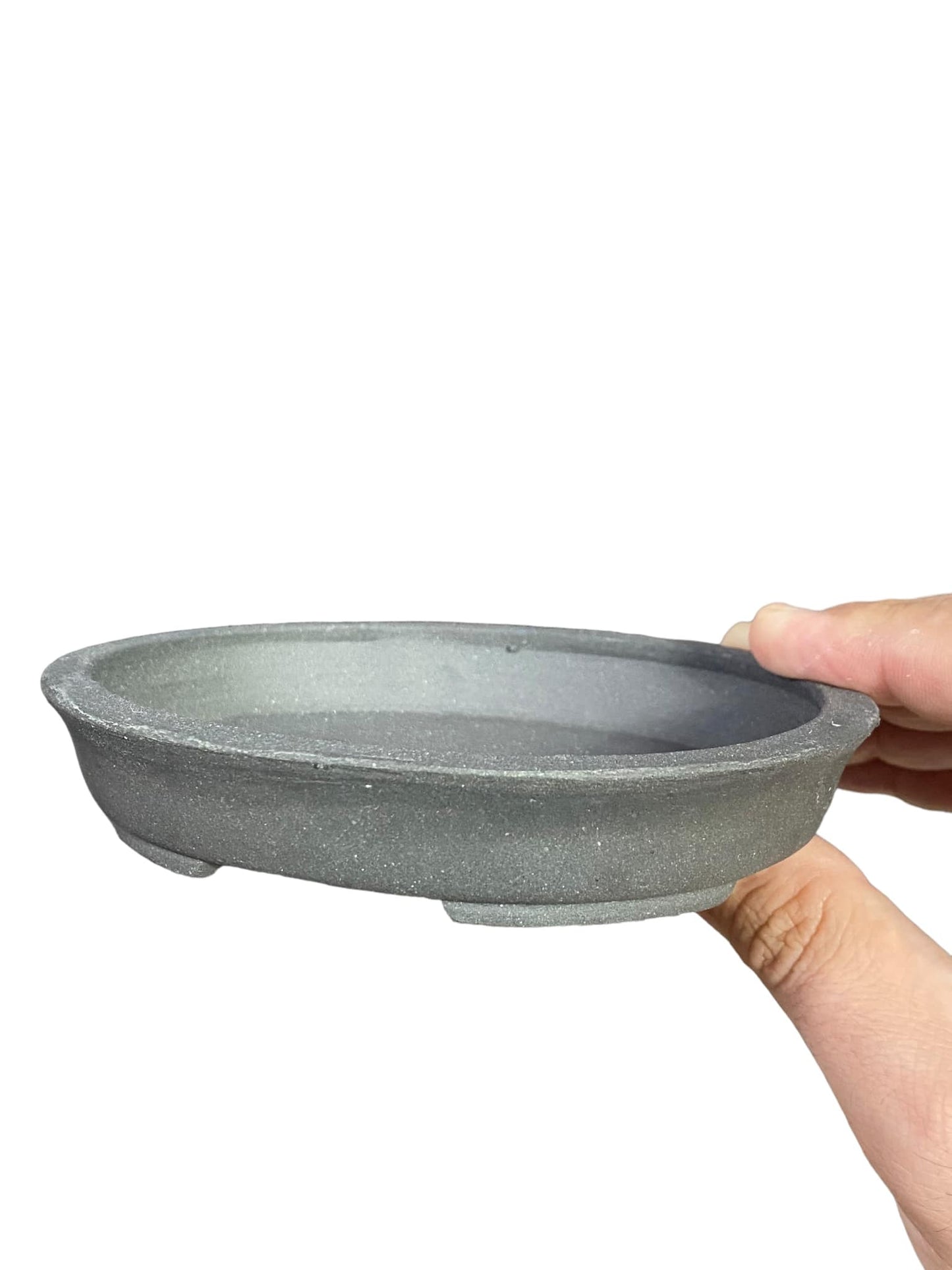 Shoseki -  Unglazed Gray Oval Bonsai Pot (5" wide)