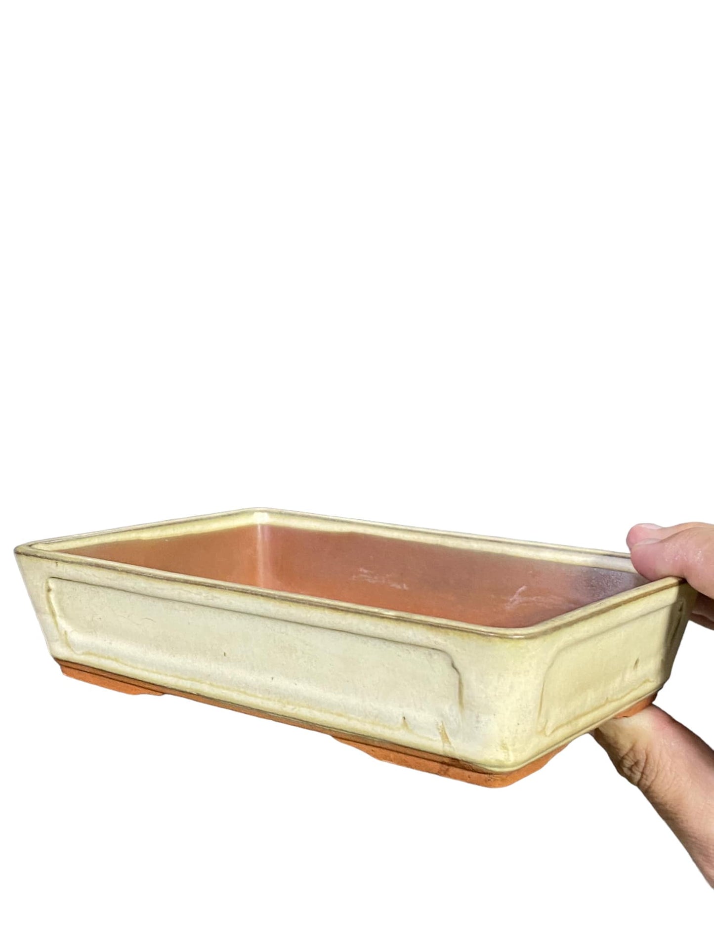 Japanese - Old Shallow Glazed Rectangle Bonsai Pot (7-1/8" wide)