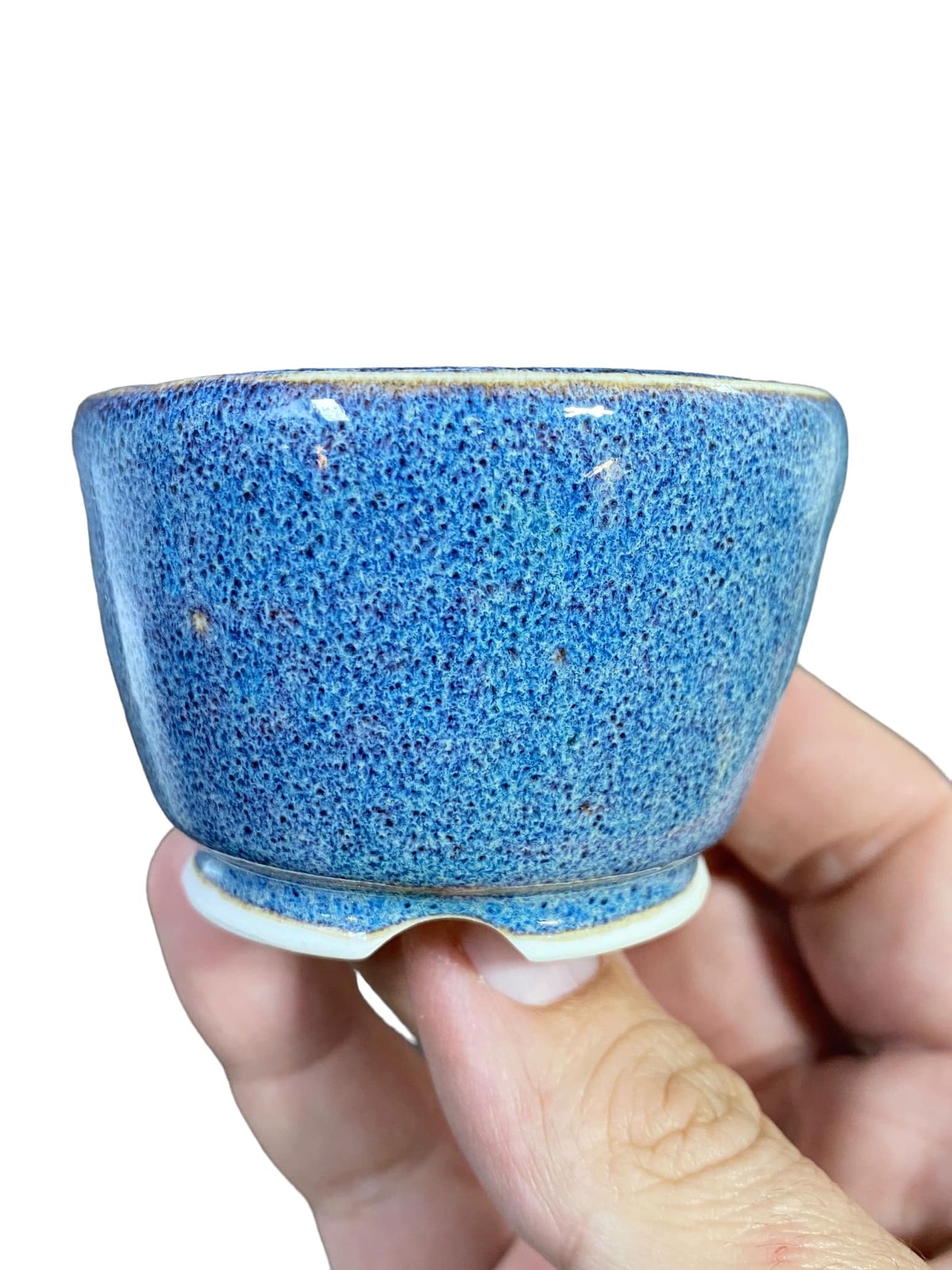 Shoseki - Speckled Blue Glazed Round Pot (2-13/16" wide)