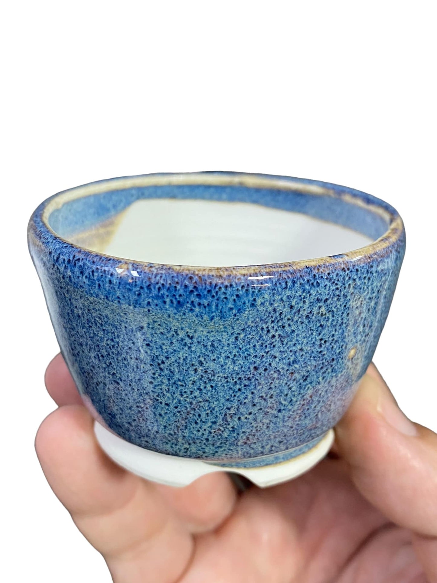 Shoseki - Speckled Blue Glazed Round Pot (2-13/16" wide)