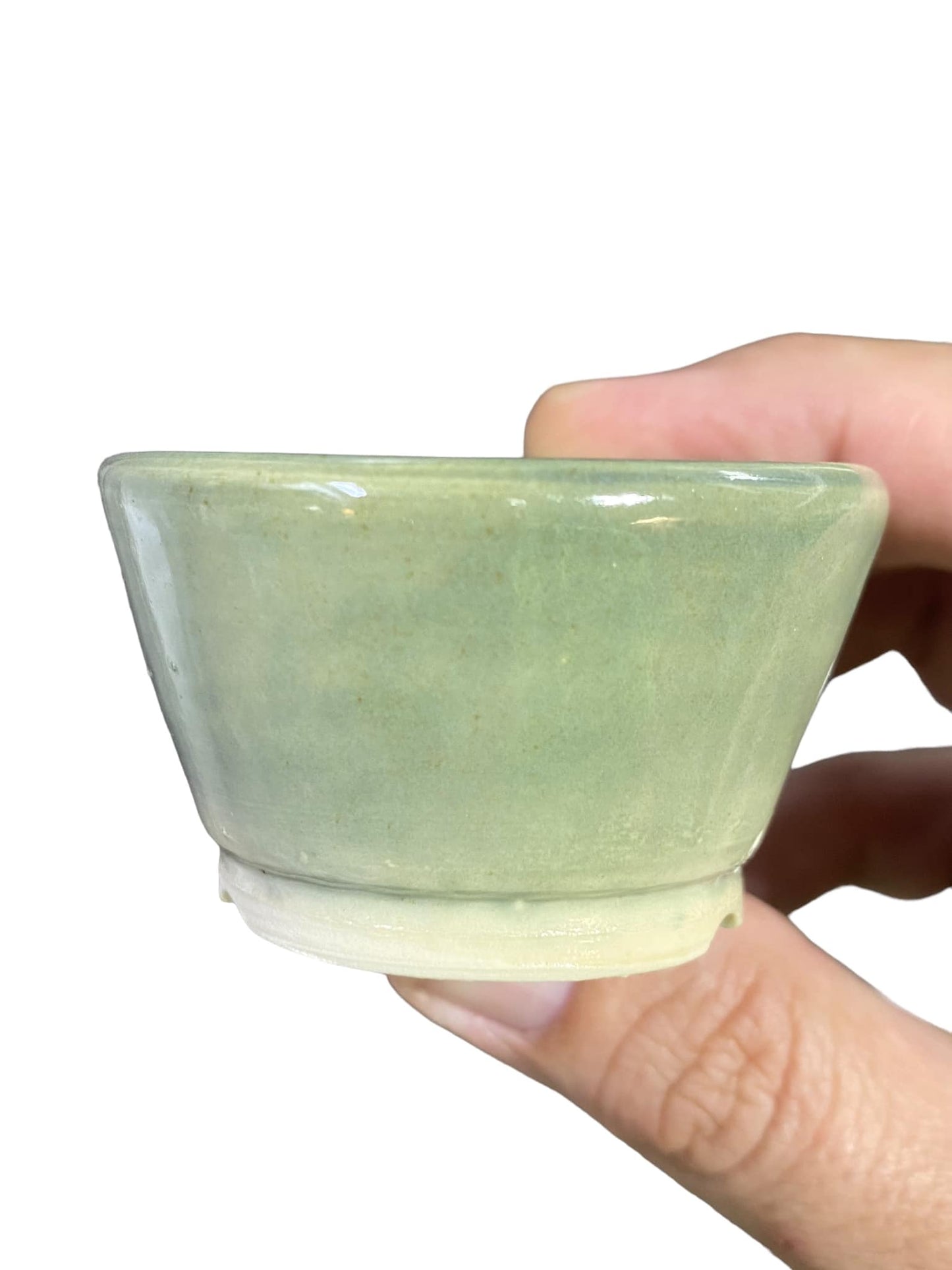 Shoseki - Cool Light Green Glazed Round Pot (2-1/4" wide)