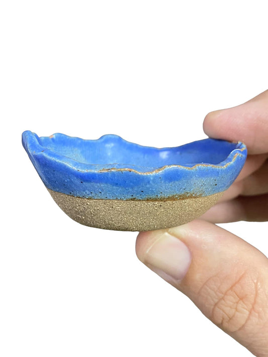 Shoseki - Blue Glazed Freeform Mame Bowl (2" wide)