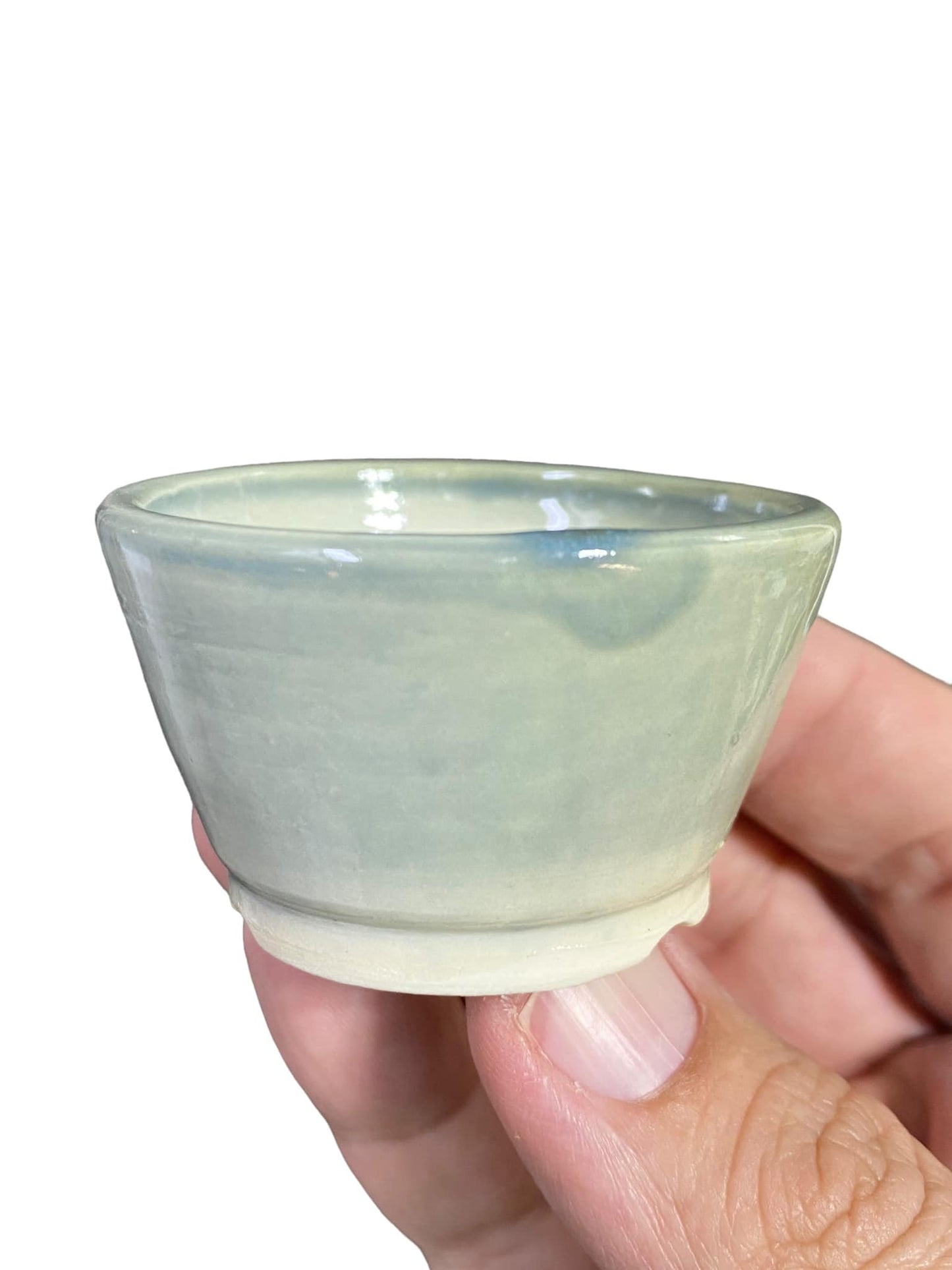 Shoseki - Cool Light Green Glazed Round Pot (2-1/4" wide)