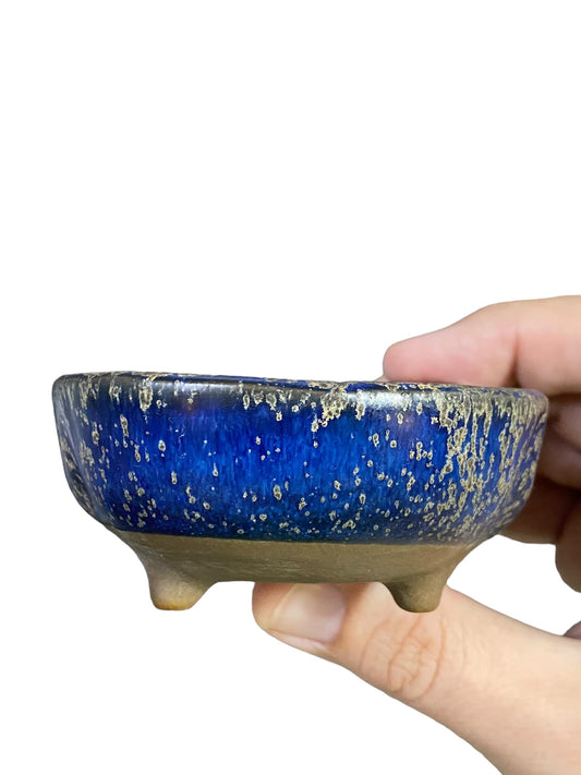 Japanese - Beautiful Blue Glazed Round Bonsai Pot (3-1/2" wide)