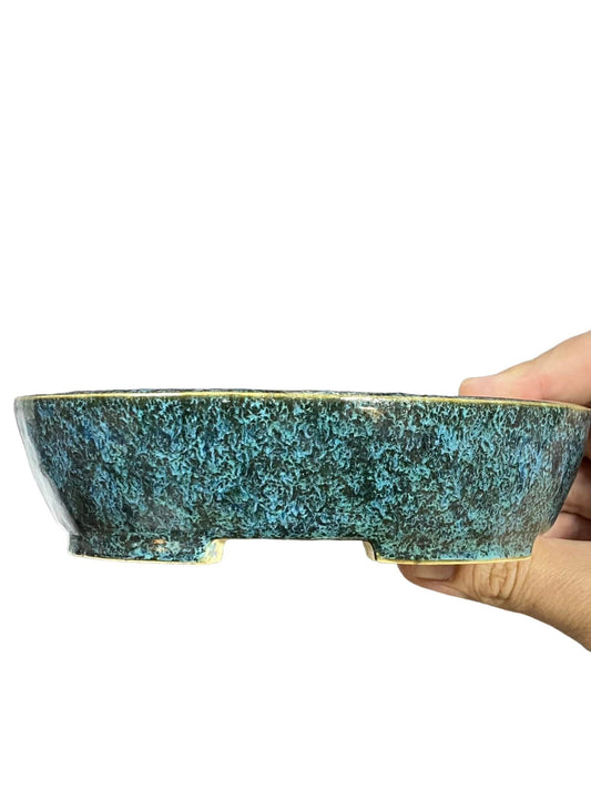 Fukuda Keiun - Beautiful Glazed Oval Bonsai Pot (6-7/16" wide)