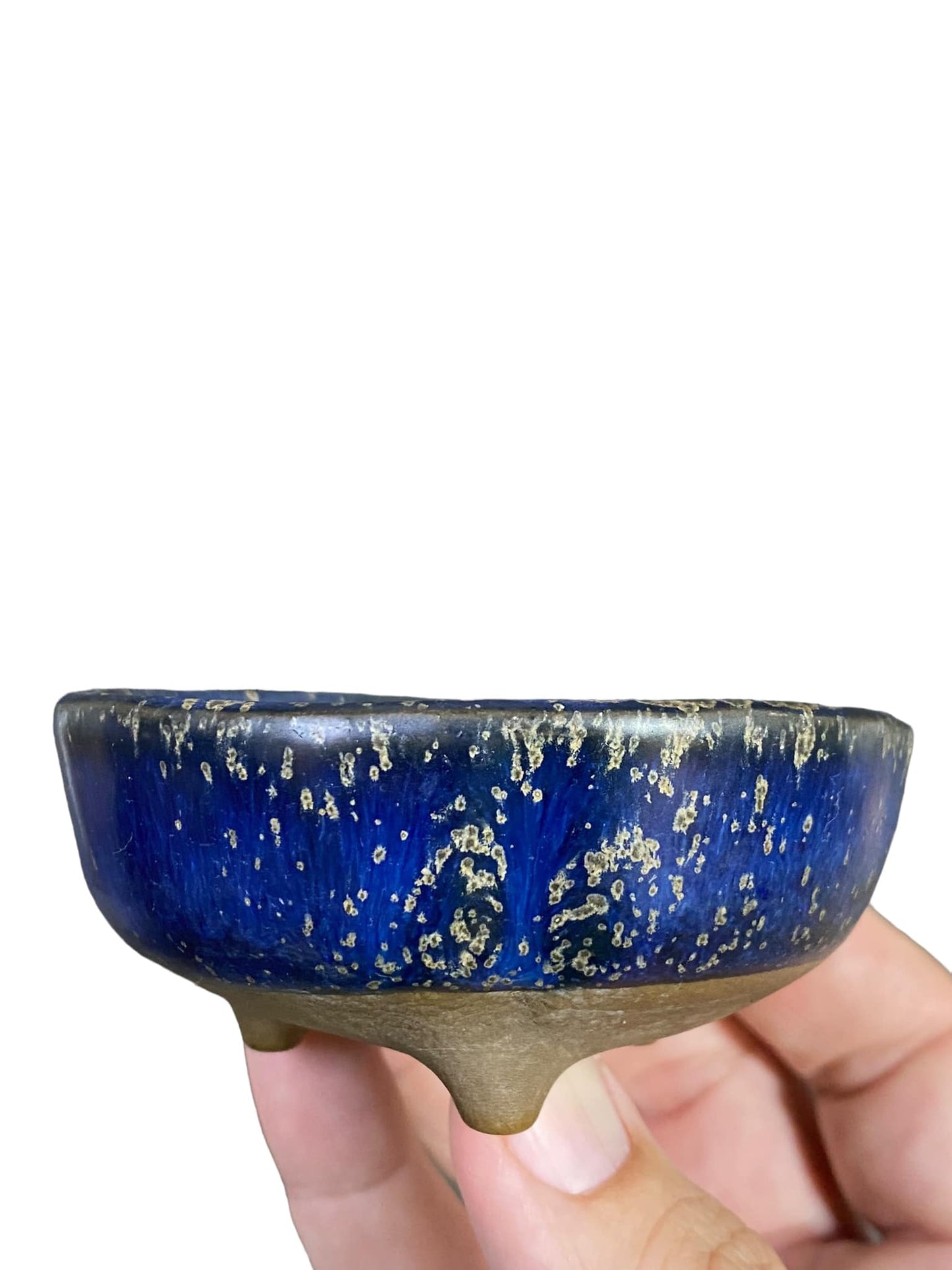 Japanese - Beautiful Blue Glazed Round Bonsai Pot (3-1/2" wide)