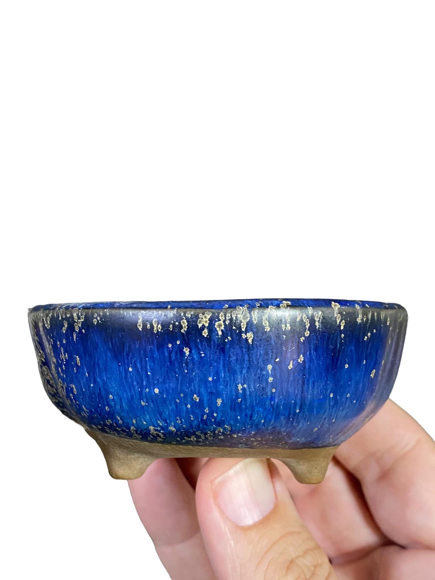 Japanese - Beautiful Blue Glazed Round Bonsai Pot (3-1/2" wide)