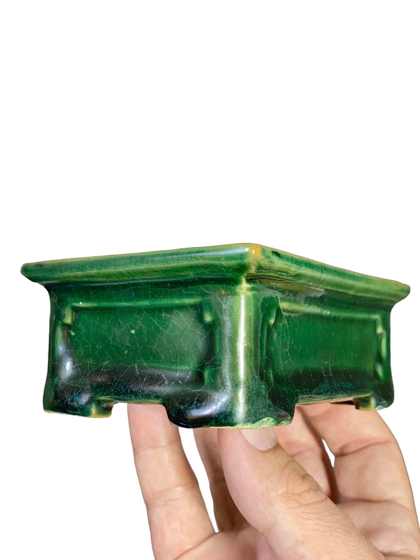 Heian Kosen - Old Green Glazed Rectangle Bonsai Pot (4-3/8" wide)