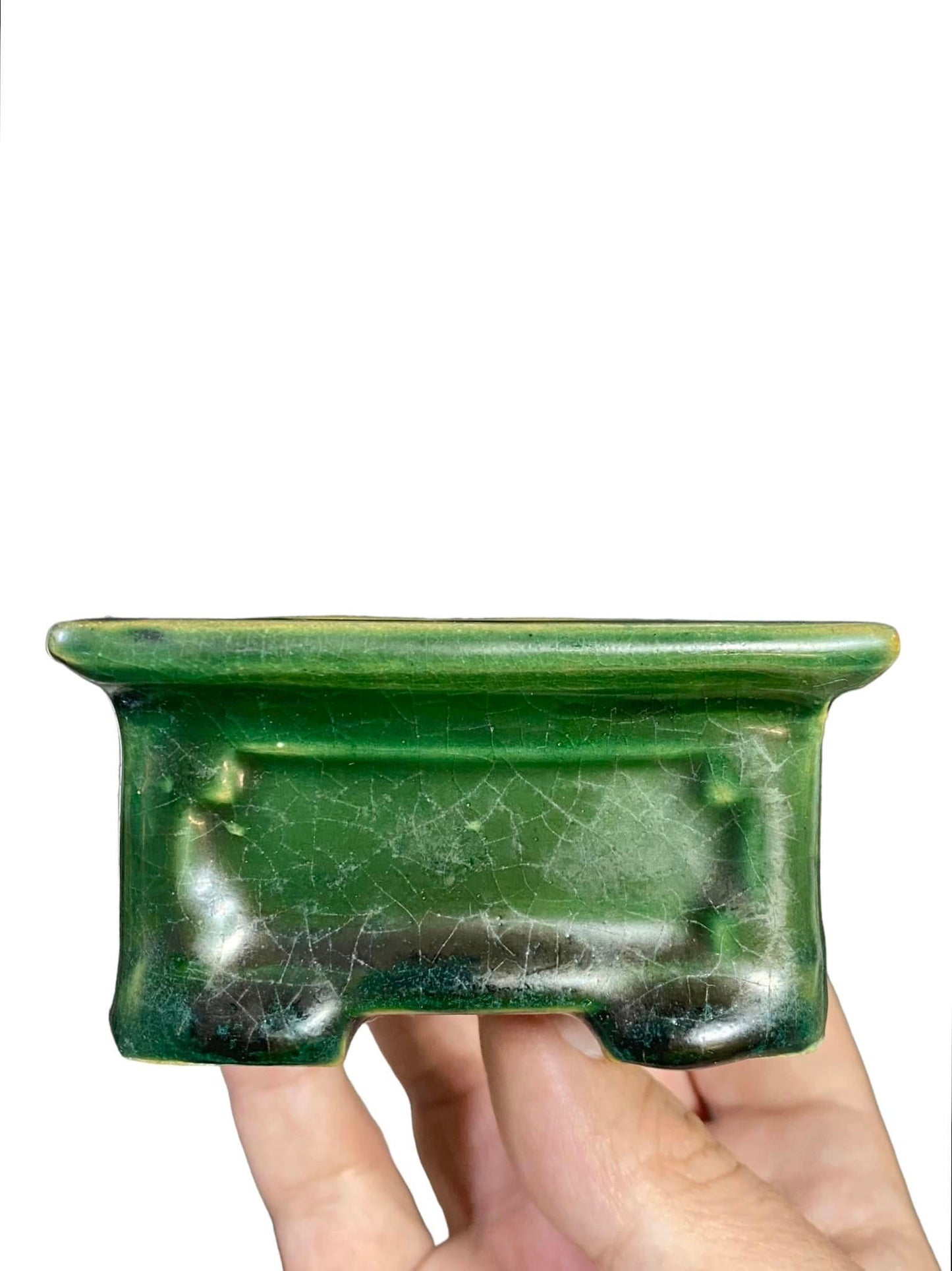 Heian Kosen - Old Green Glazed Rectangle Bonsai Pot (4-3/8" wide)