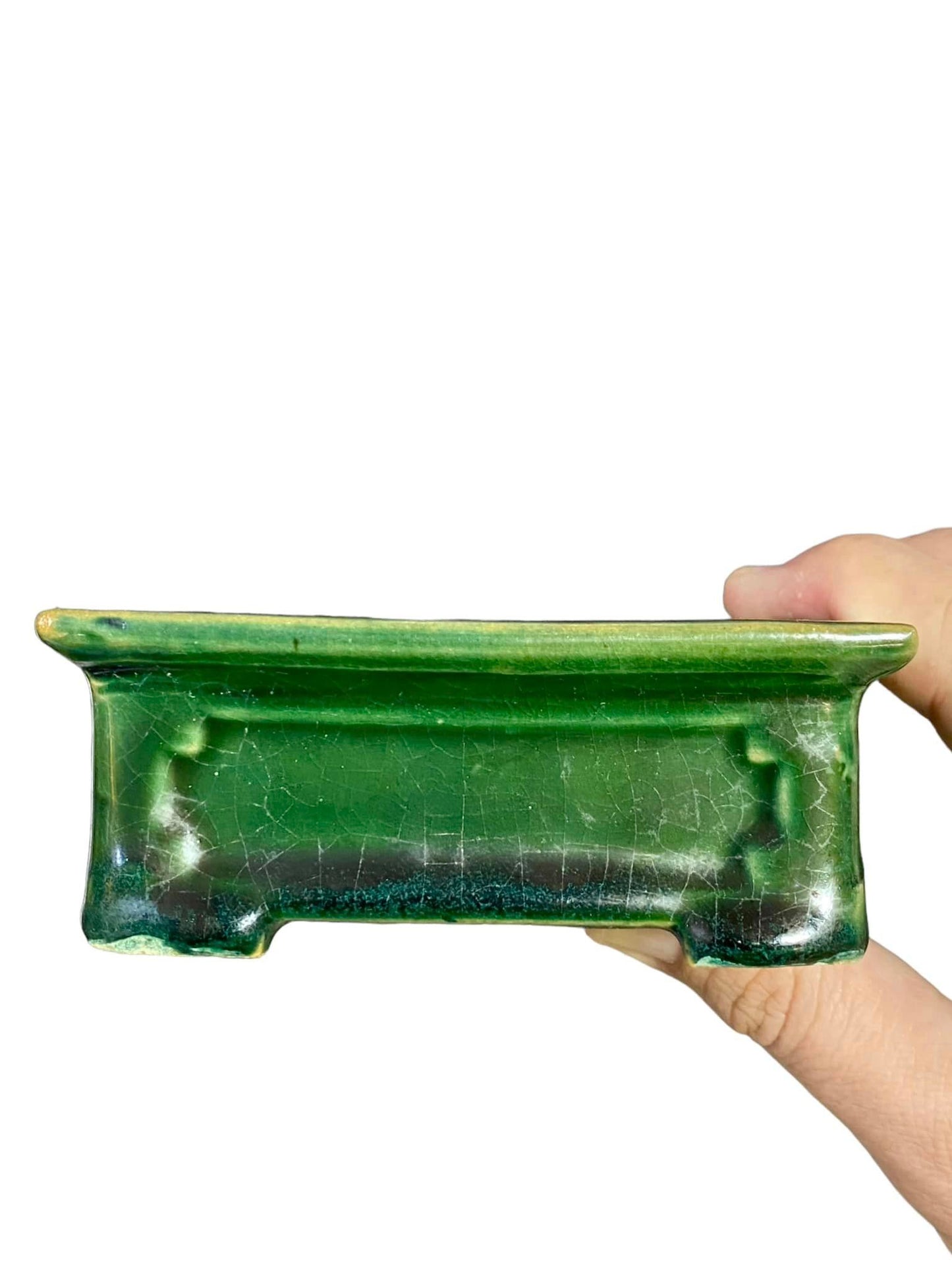 Heian Kosen - Old Green Glazed Rectangle Bonsai Pot (4-3/8" wide)