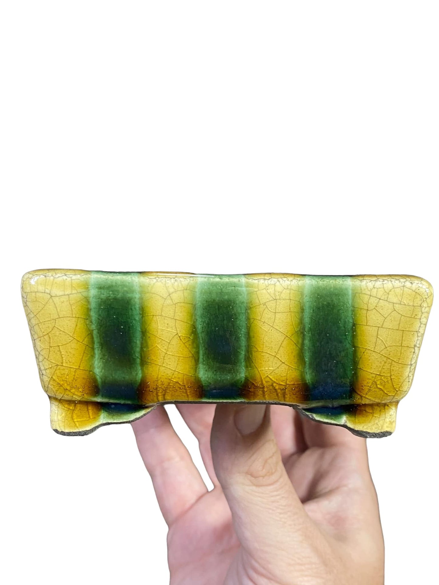 Satomi Terahata - Crackle Glazed Rectangle Bonsai Pot (5-7/8" wide)