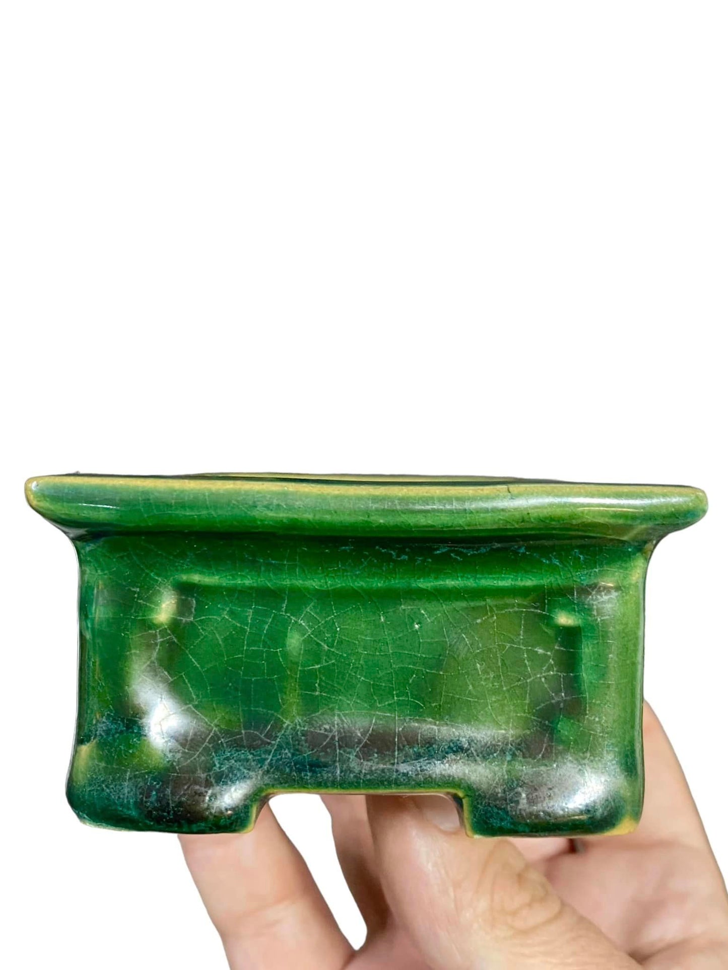 Heian Kosen - Old Green Glazed Rectangle Bonsai Pot (4-3/8" wide)