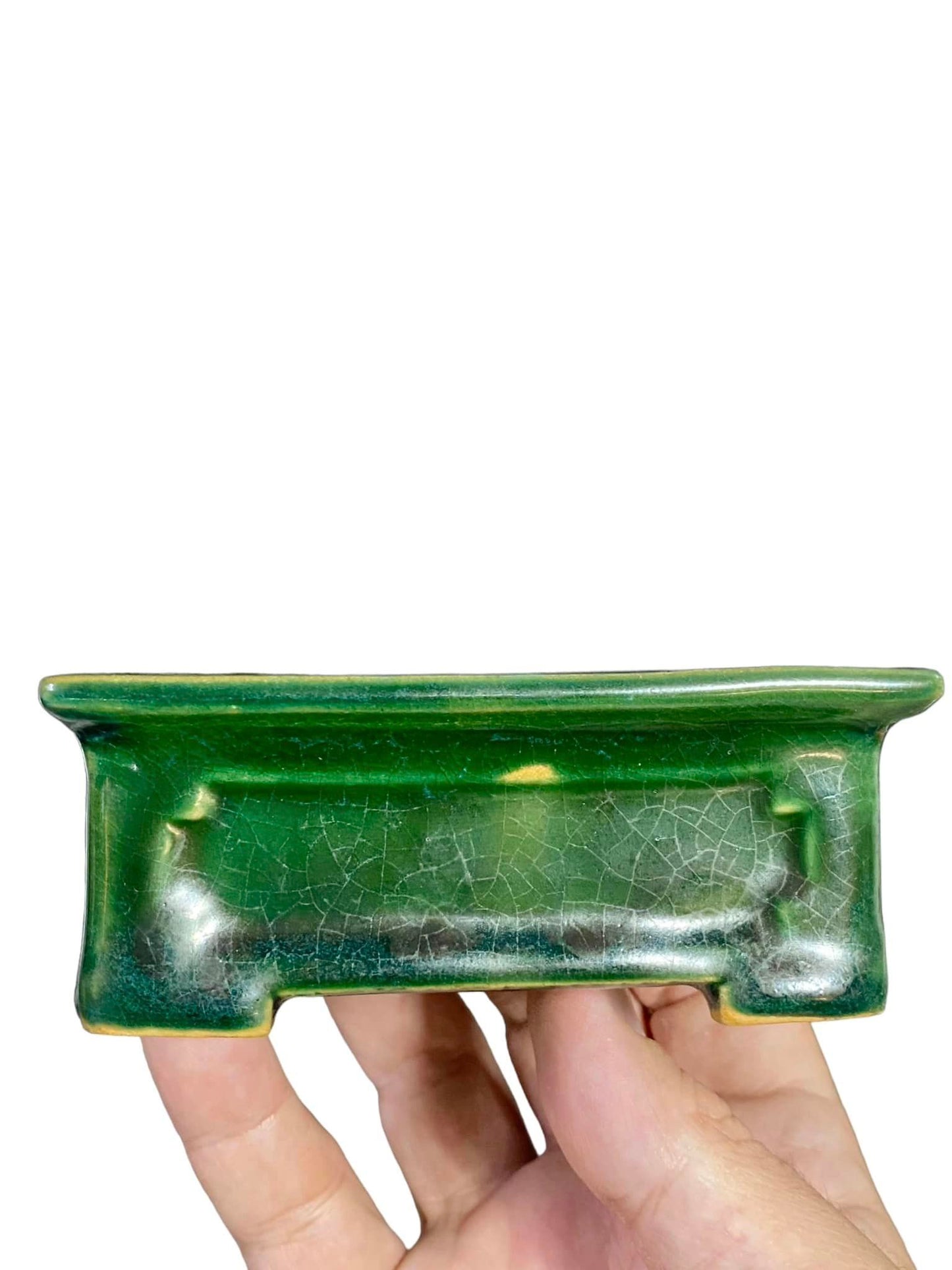 Heian Kosen - Old Green Glazed Rectangle Bonsai Pot (4-3/8" wide)