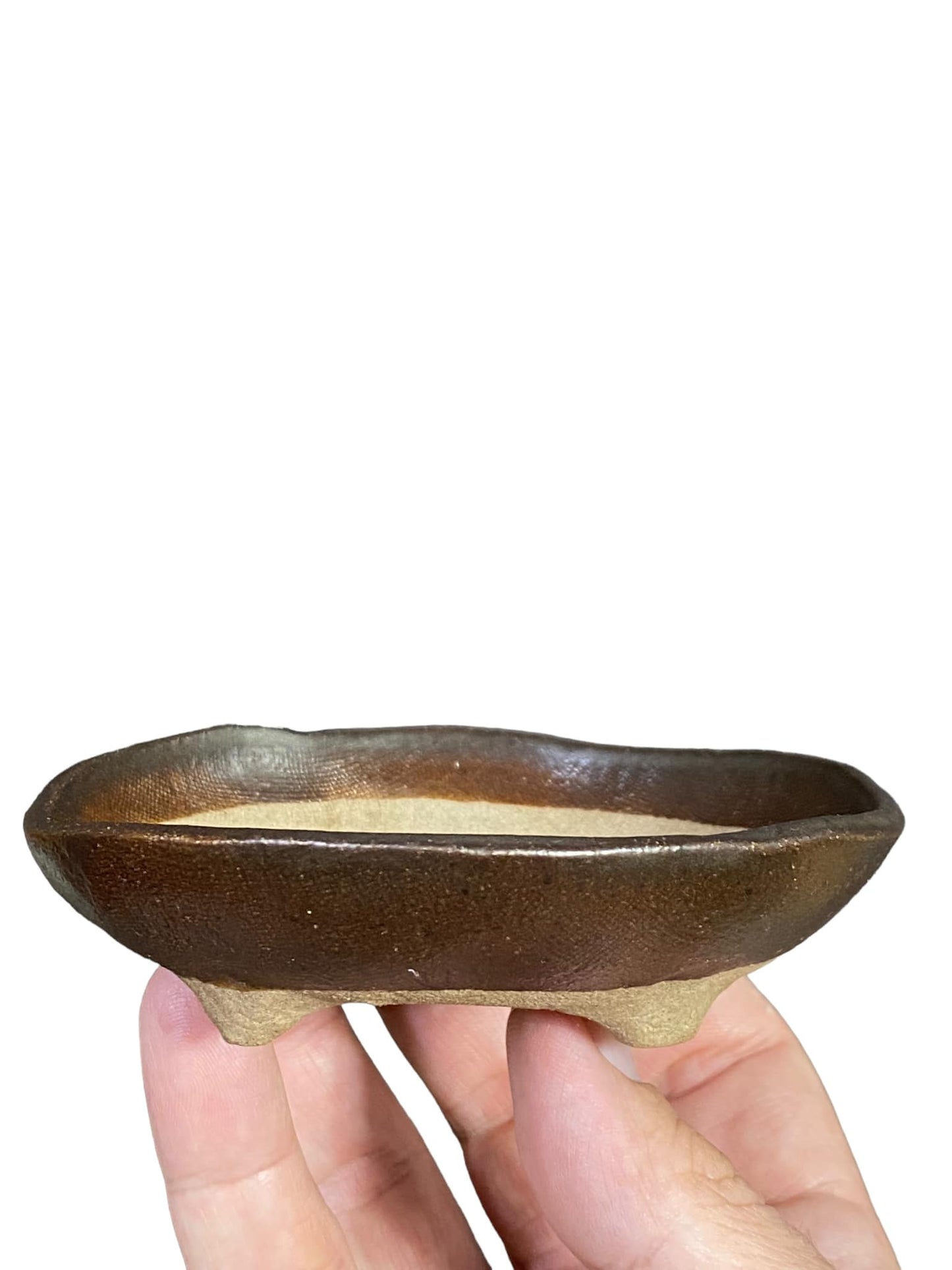 Shoseki -   Brown Shallow Round Bonsai Pot (4-3/8" wide)