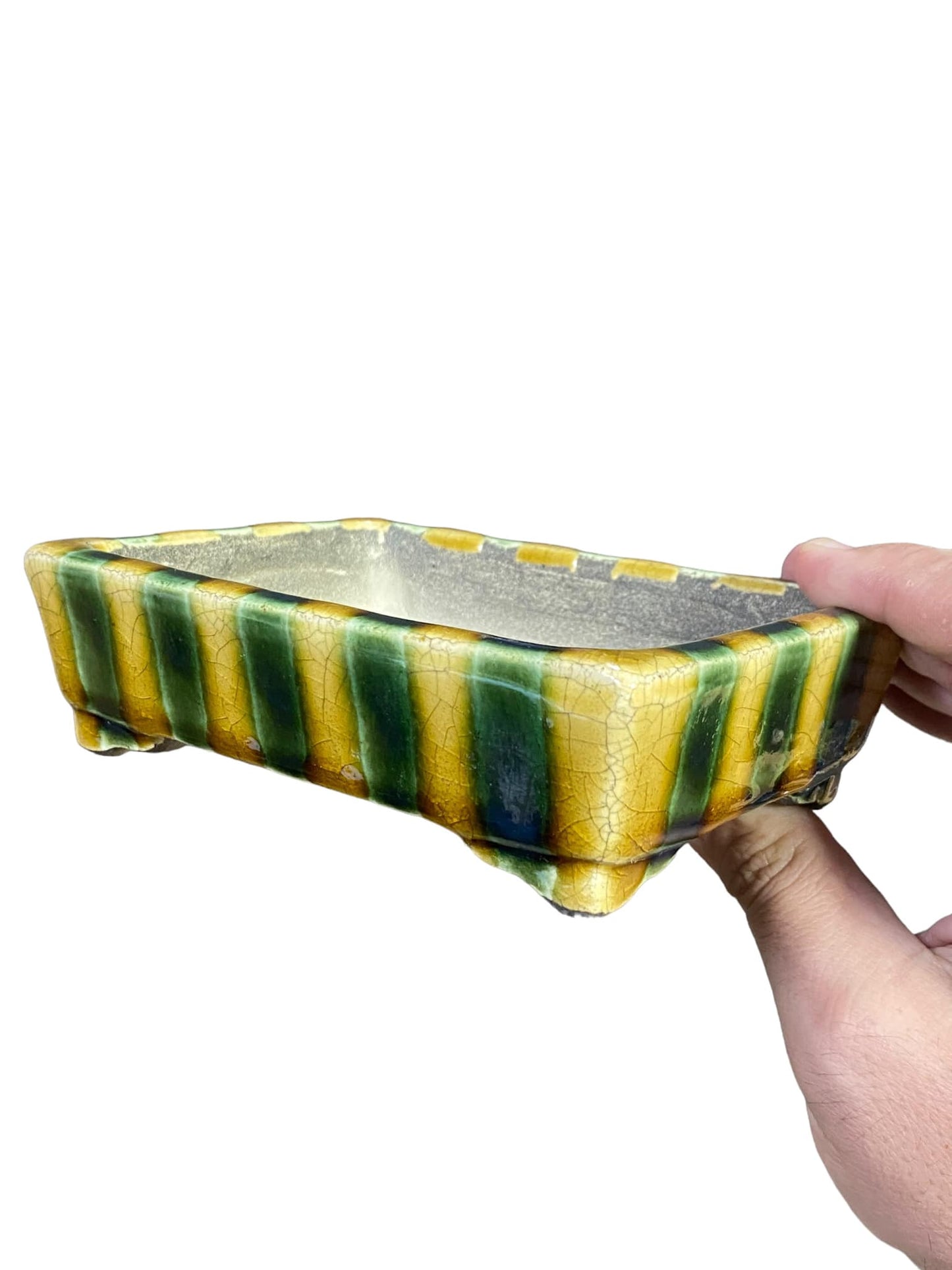 Satomi Terahata - Crackle Glazed Rectangle Bonsai Pot (5-7/8" wide)