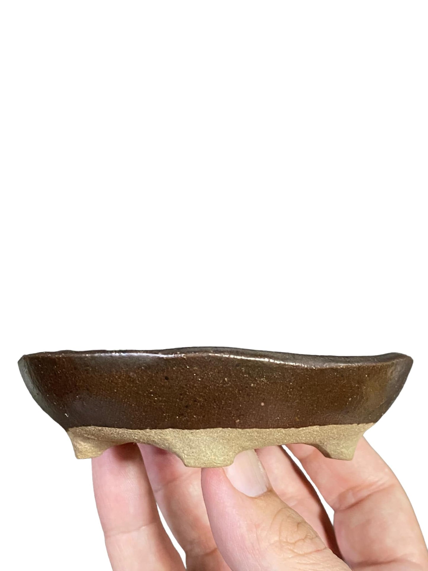 Shoseki -   Brown Shallow Round Bonsai Pot (4-3/8" wide)