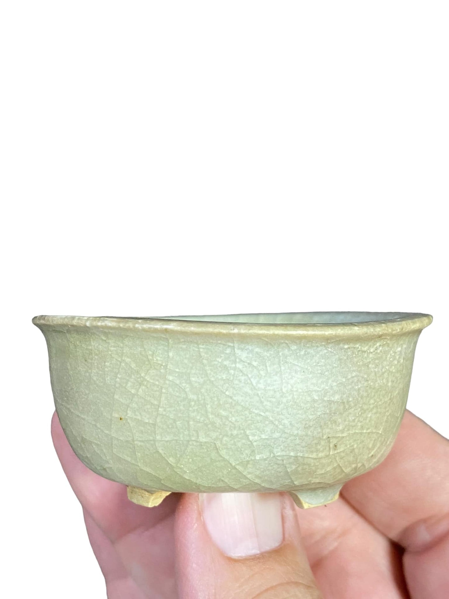 Japanese - Old Muted White Crackle Glazed Mame Pot (2-5/8" wide)