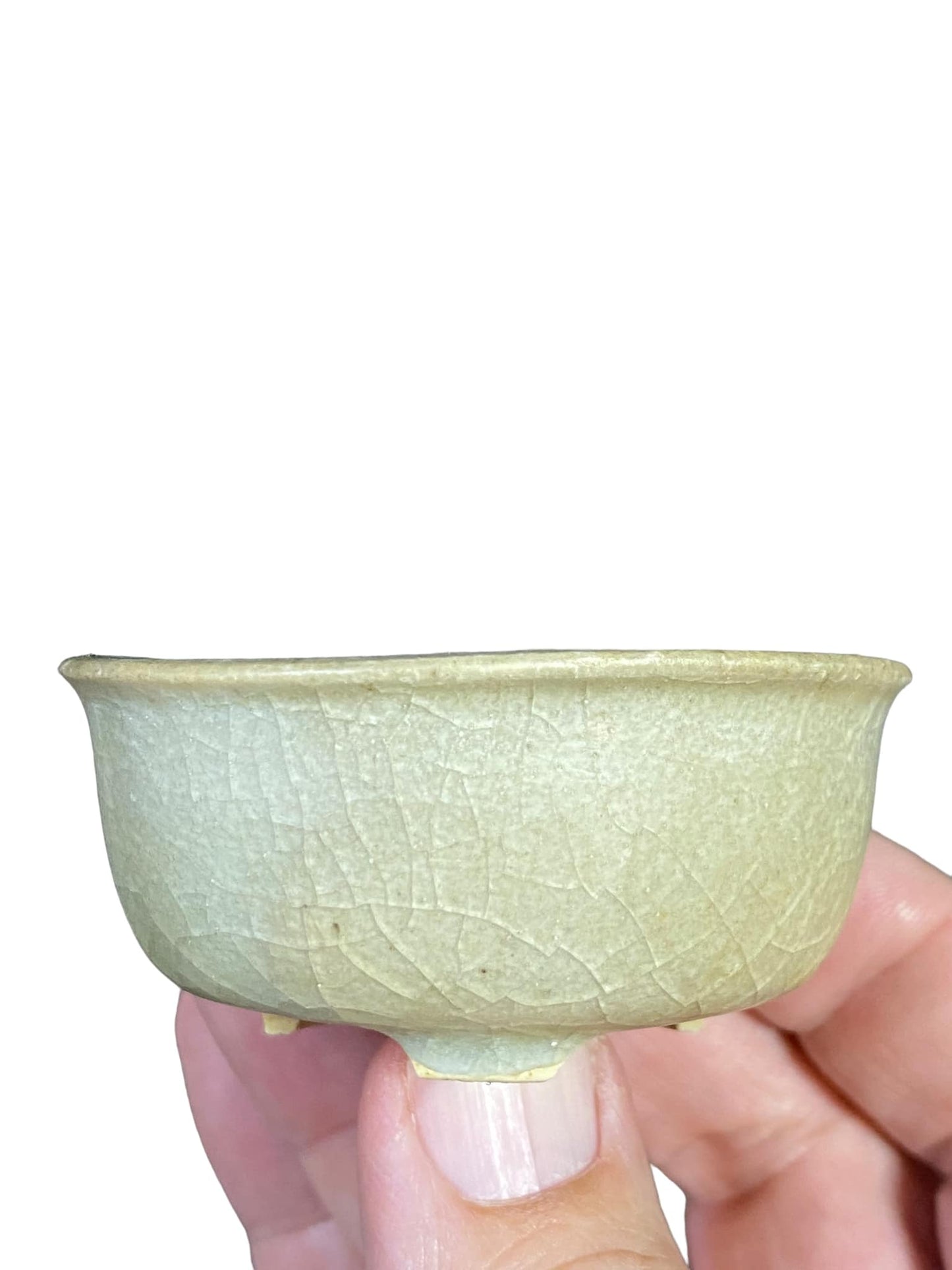 Japanese - Old Muted White Crackle Glazed Mame Pot (2-5/8" wide)