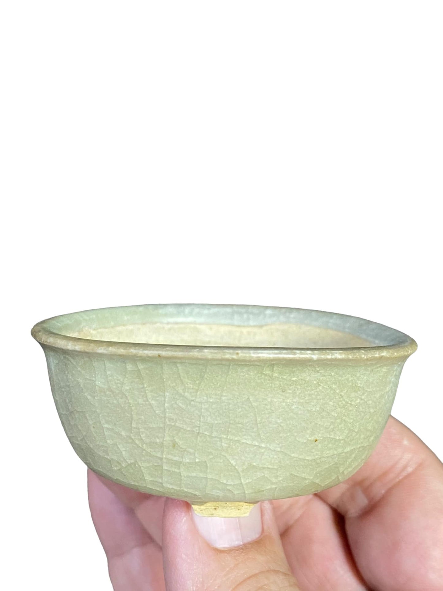 Japanese - Old Muted White Crackle Glazed Mame Pot (2-5/8" wide)