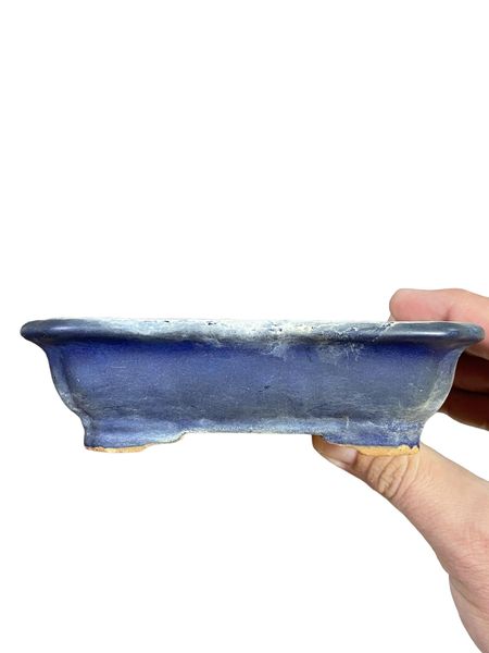 Hattori - Heavy Patina Blue Glazed Rectangle Bonsai Pot (5-5/16" wide)