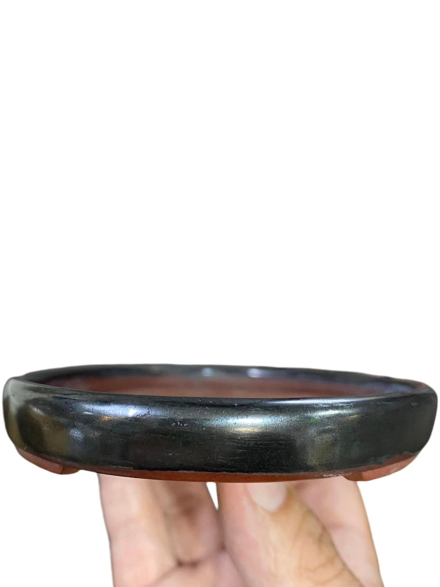 Bunzan - Shallow Glazed Oval Bonsai Pot (6-3/16" wide)