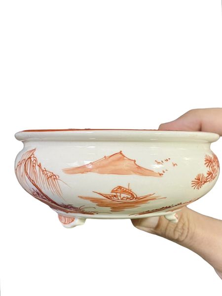 Seiwafu - Scenic Painted Bowl Bonsai Pot (4-1/2" wide)