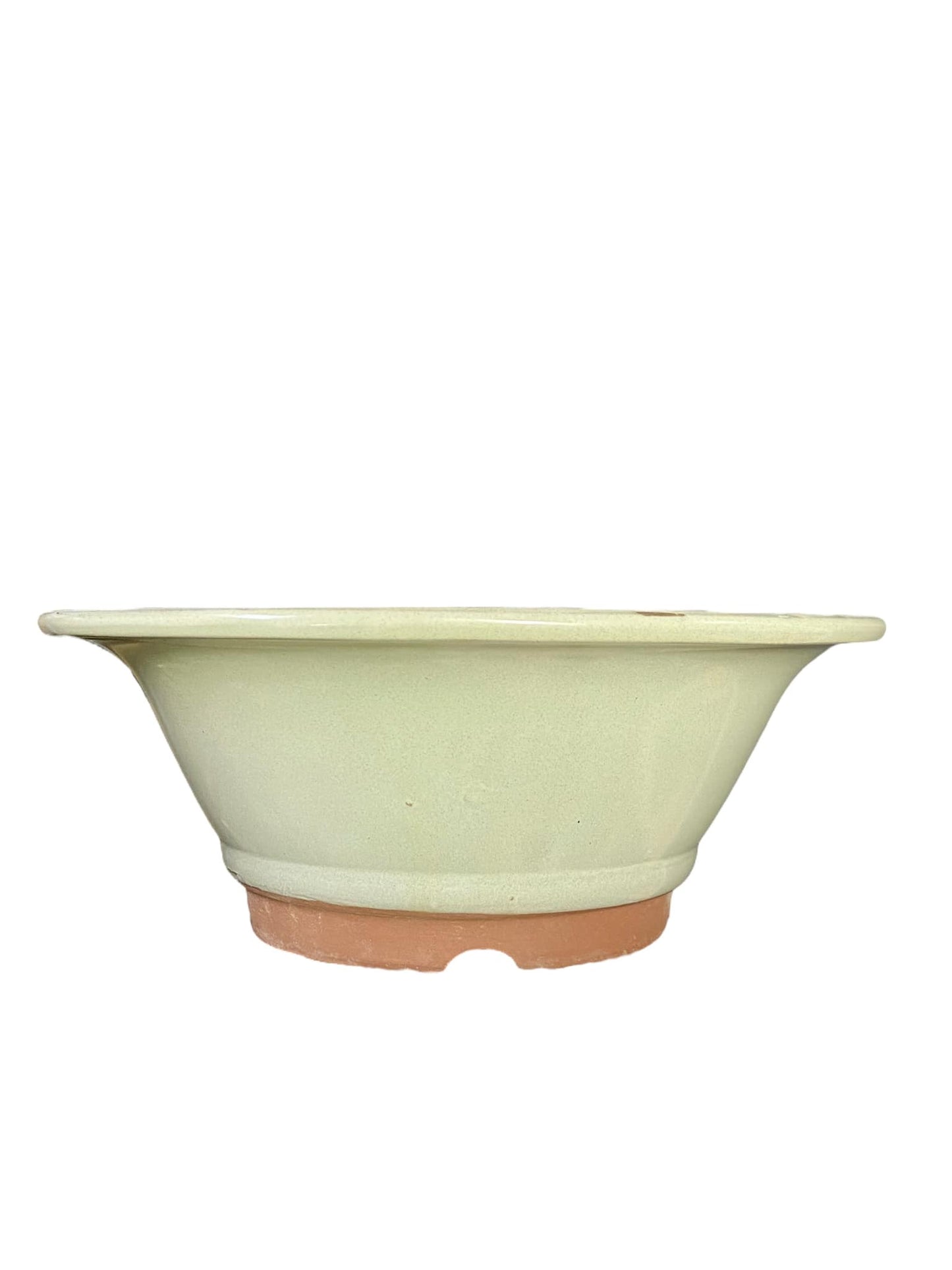 Marujin Kasa / Banko-ware - Functional Cream Glazed Bowl Bonsai Pot (8-3/4" wide)