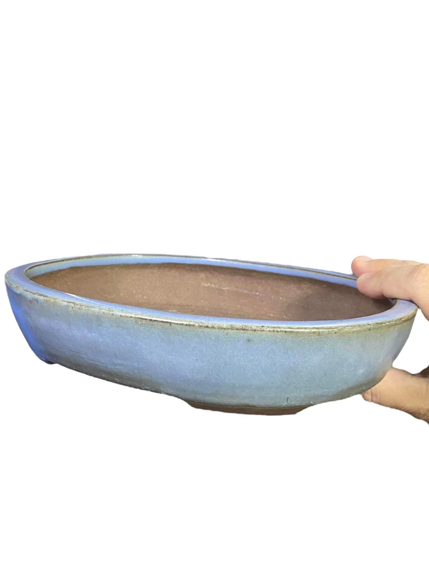 Yamaaki - Classic Light Blue Oval Bonsai Pot with Patina (10" wide)