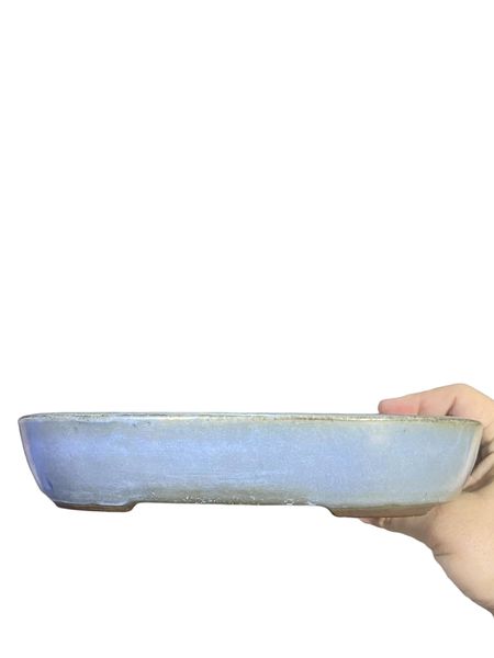 Yamaaki - Classic Light Blue Oval Bonsai Pot with Patina (10" wide)