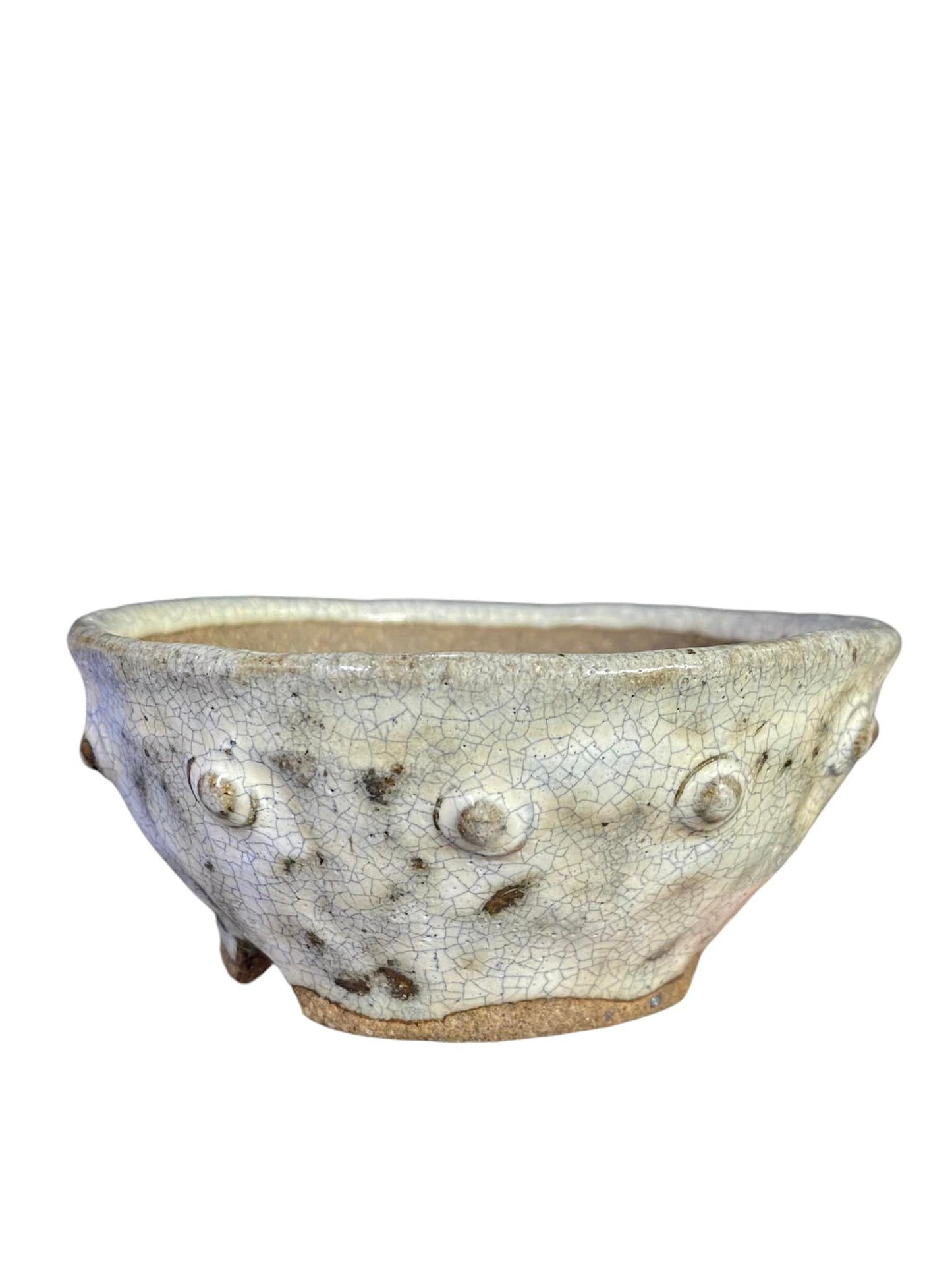 Bunzan - Crackle Glazed Riveted Bowl Bonsai Pot (4-5/8" wide)