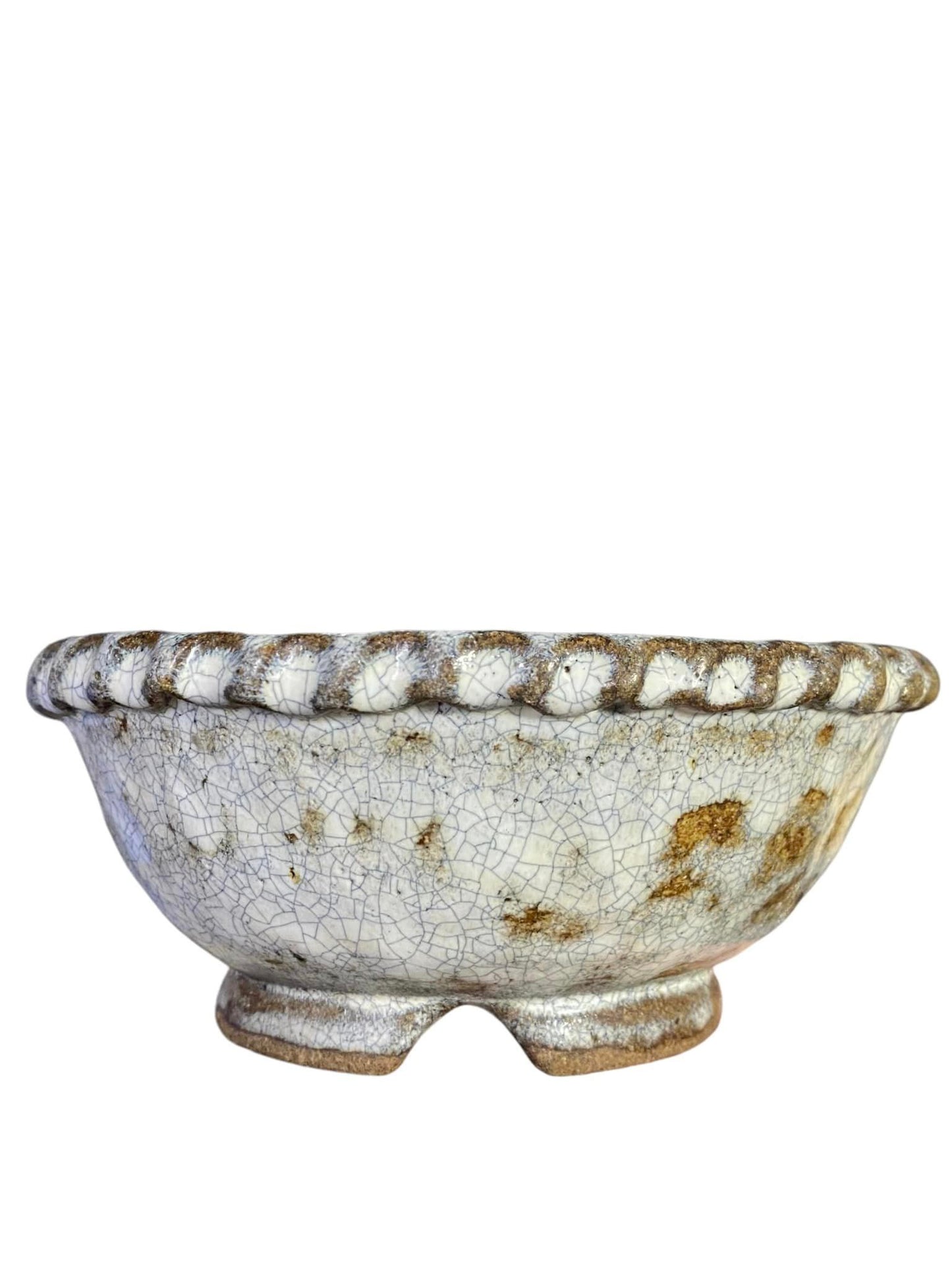 Bunzan - Crackle Stellar Rim Bowl Bonsai Pot (6-1/8" wide)