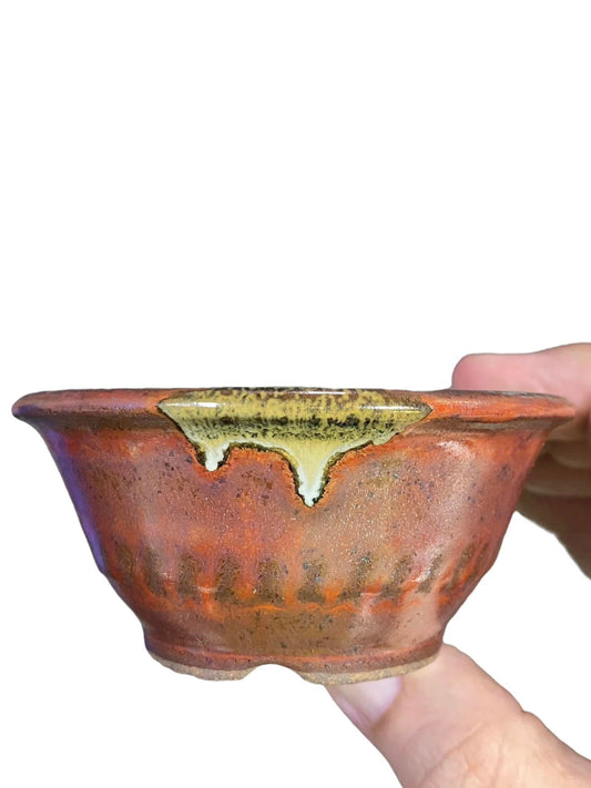 Koshiwara-yaki (Koishiwari-ware) - Stellar Rust Glaze Bonsai Pot (3-9/16" wide)