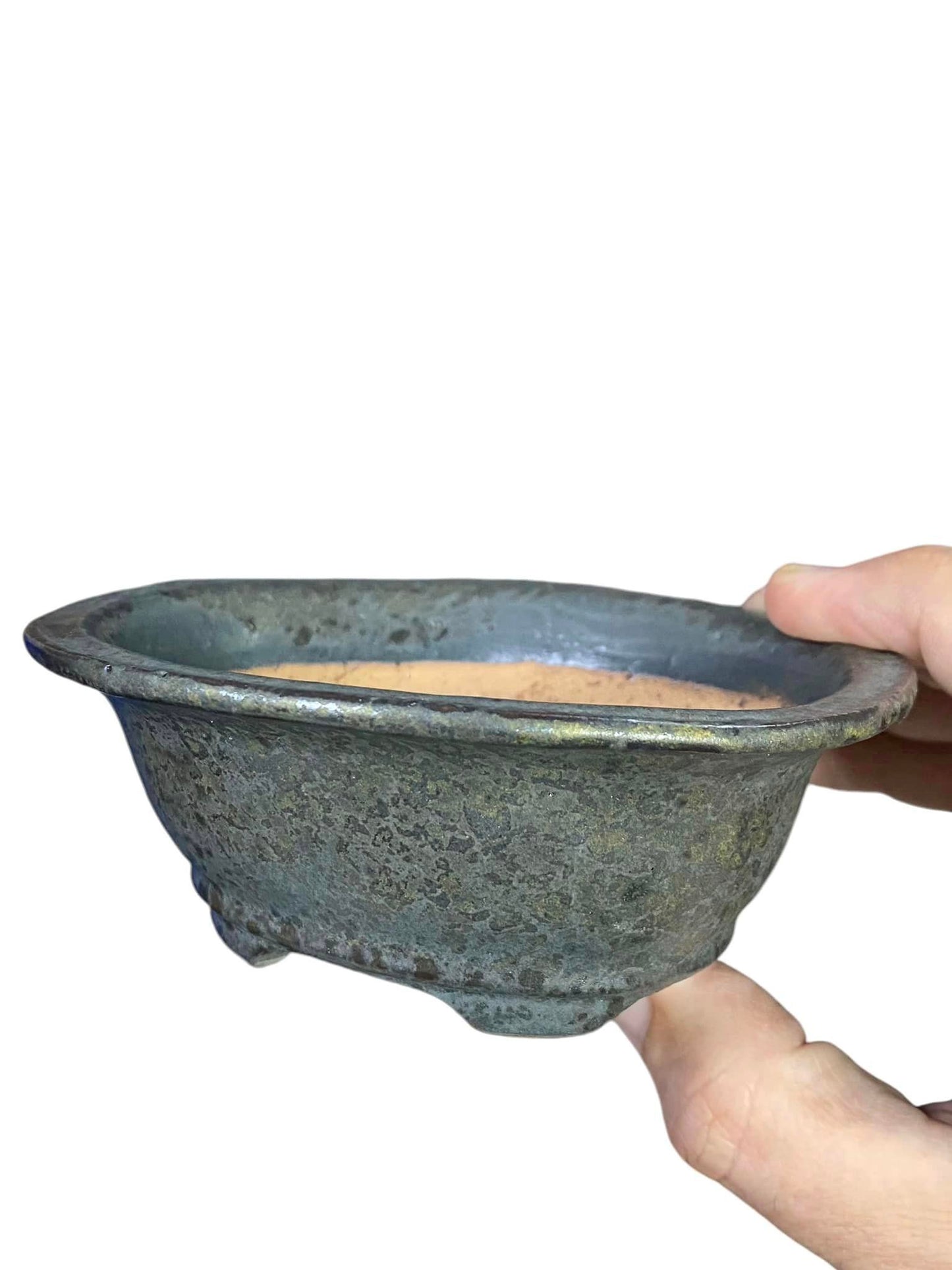 Shuho - Charcoal Glazed Oval Bonsai Pot (4-3/4" wide)