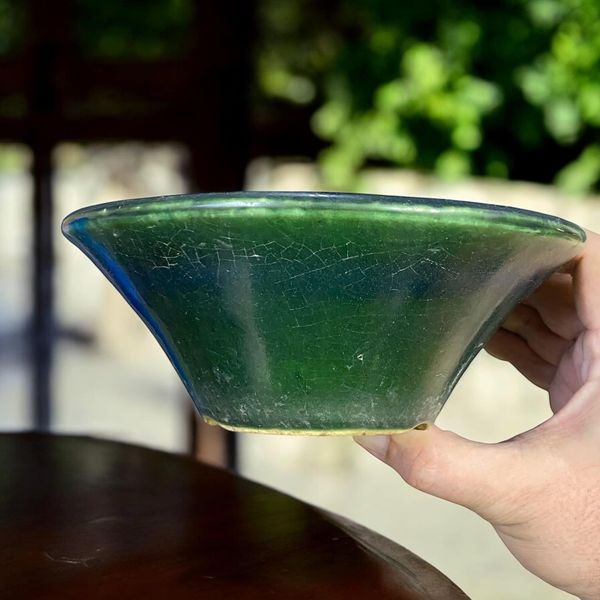 Mazan - Very Old Crackle Glazed Bowl Bonsai Pot (7-5/8" wide)