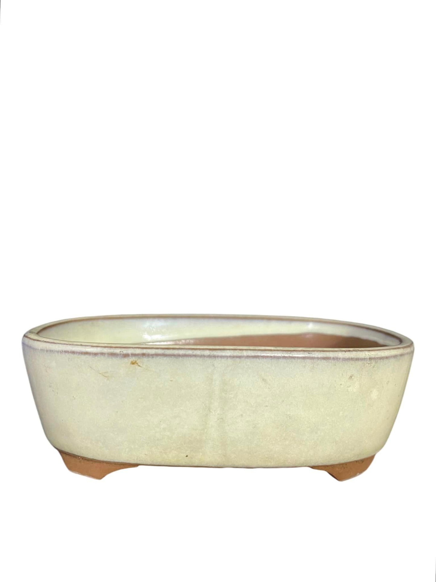 Maruto - Old Cream Glazed Oval Bonsai Pot (4-5/16" wide)