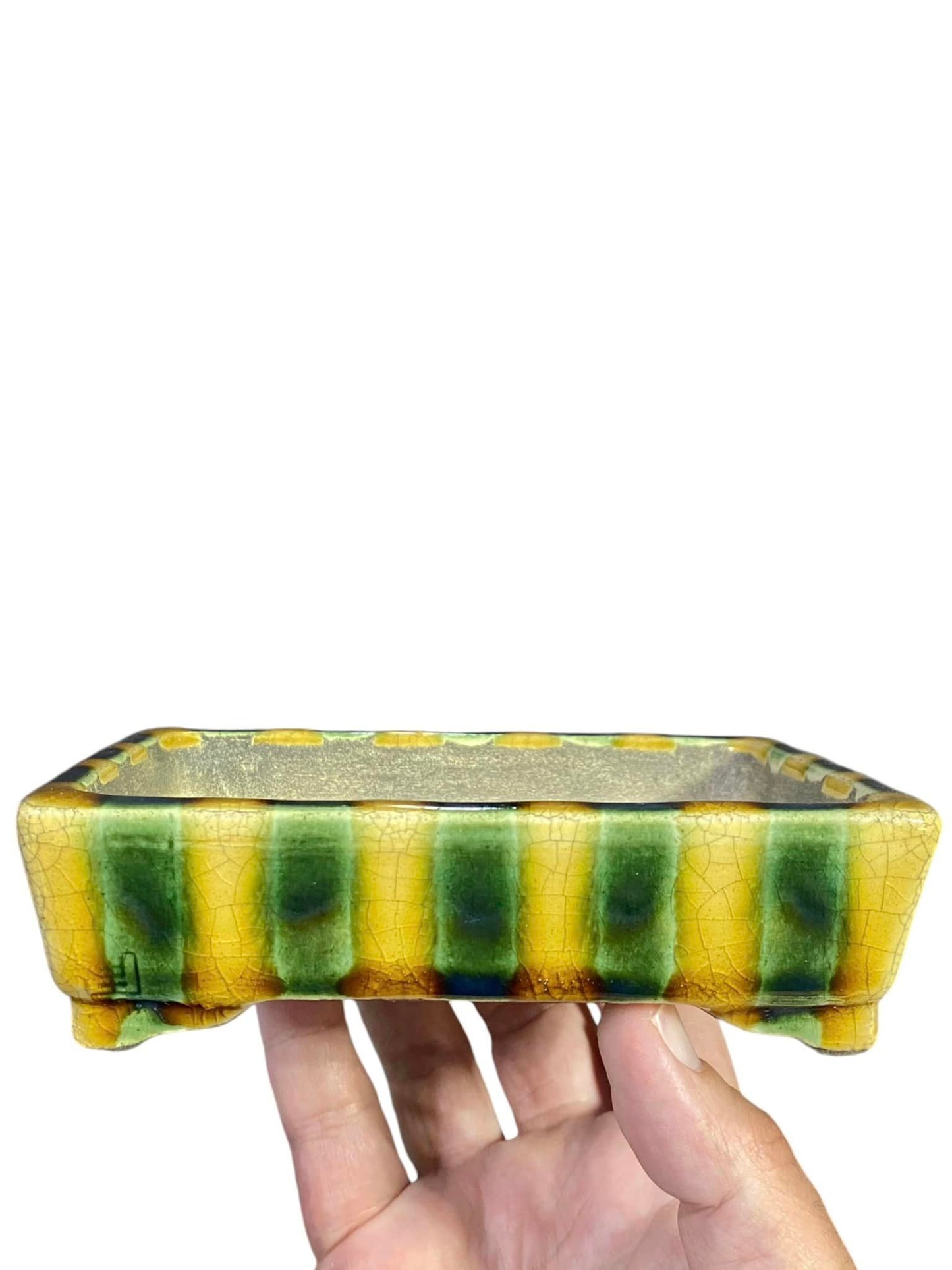 Satomi Terahata - Stunning Glazed Rectangle Bonsai Pot (5-7/8" wide)