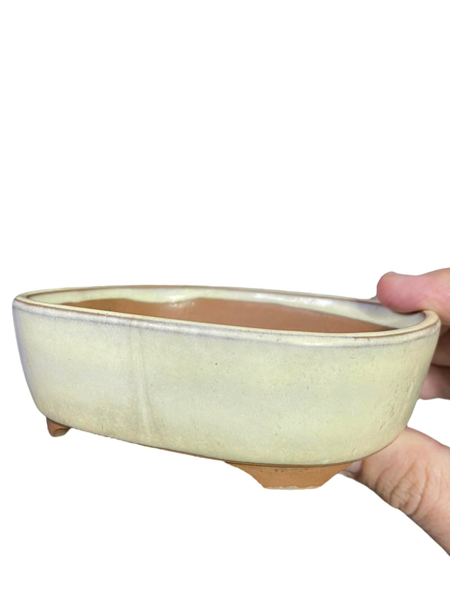 Maruto - Old Cream Glazed Oval Bonsai Pot (4-5/16" wide)