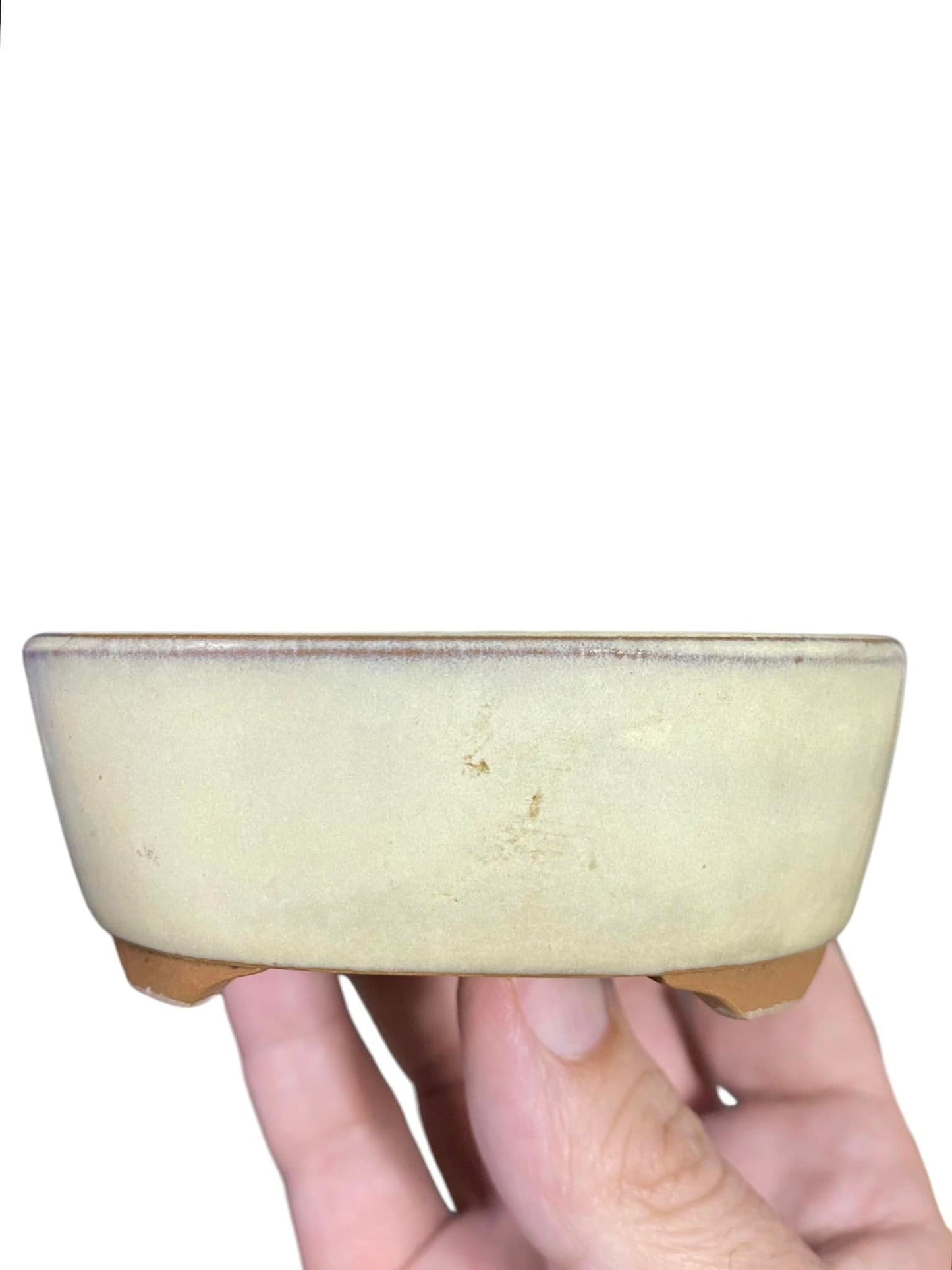 Maruto - Old Cream Glazed Oval Bonsai Pot (4-5/16" wide)