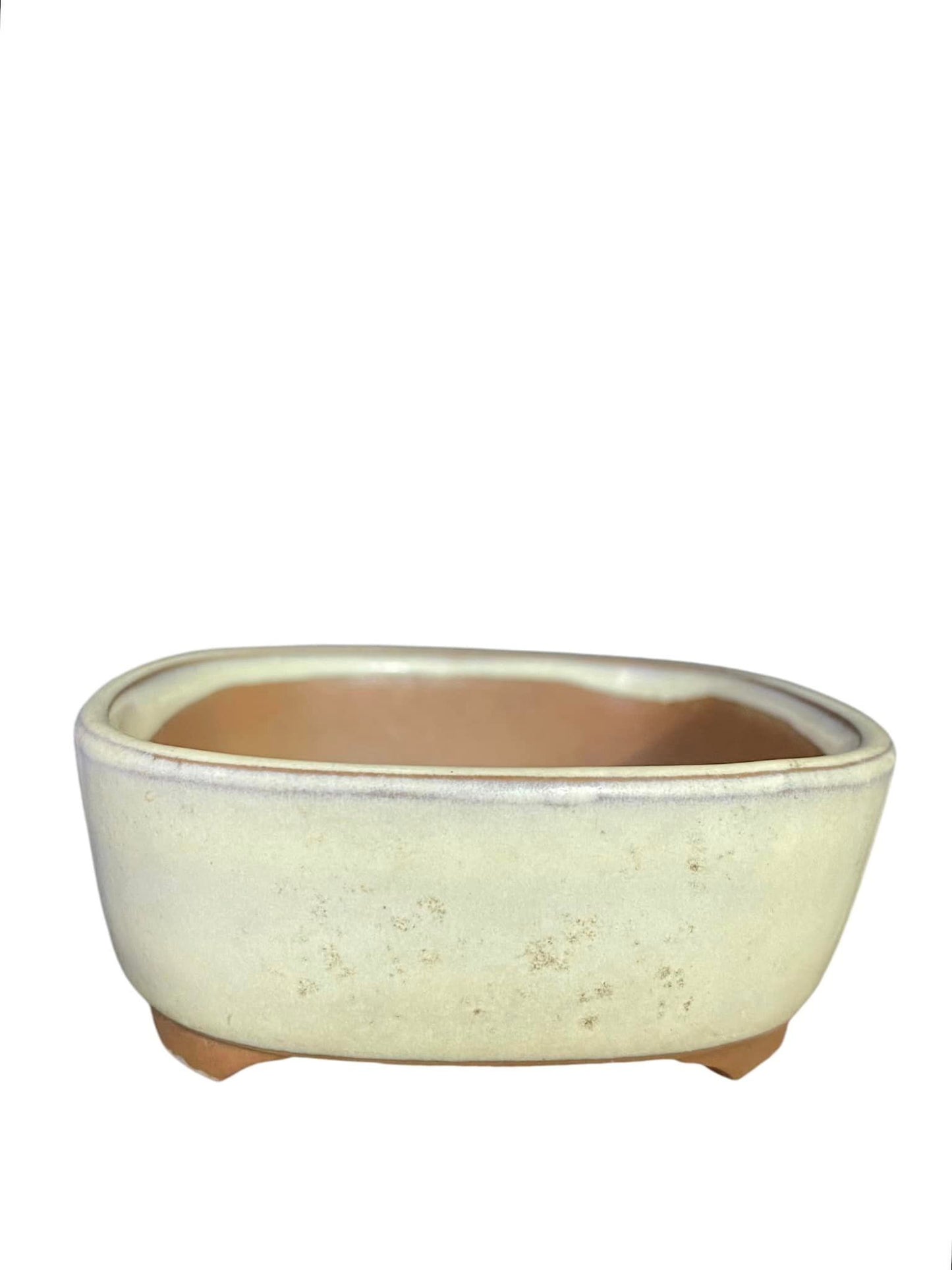 Maruto - Old Cream Glazed Oval Bonsai Pot (4-5/16" wide)