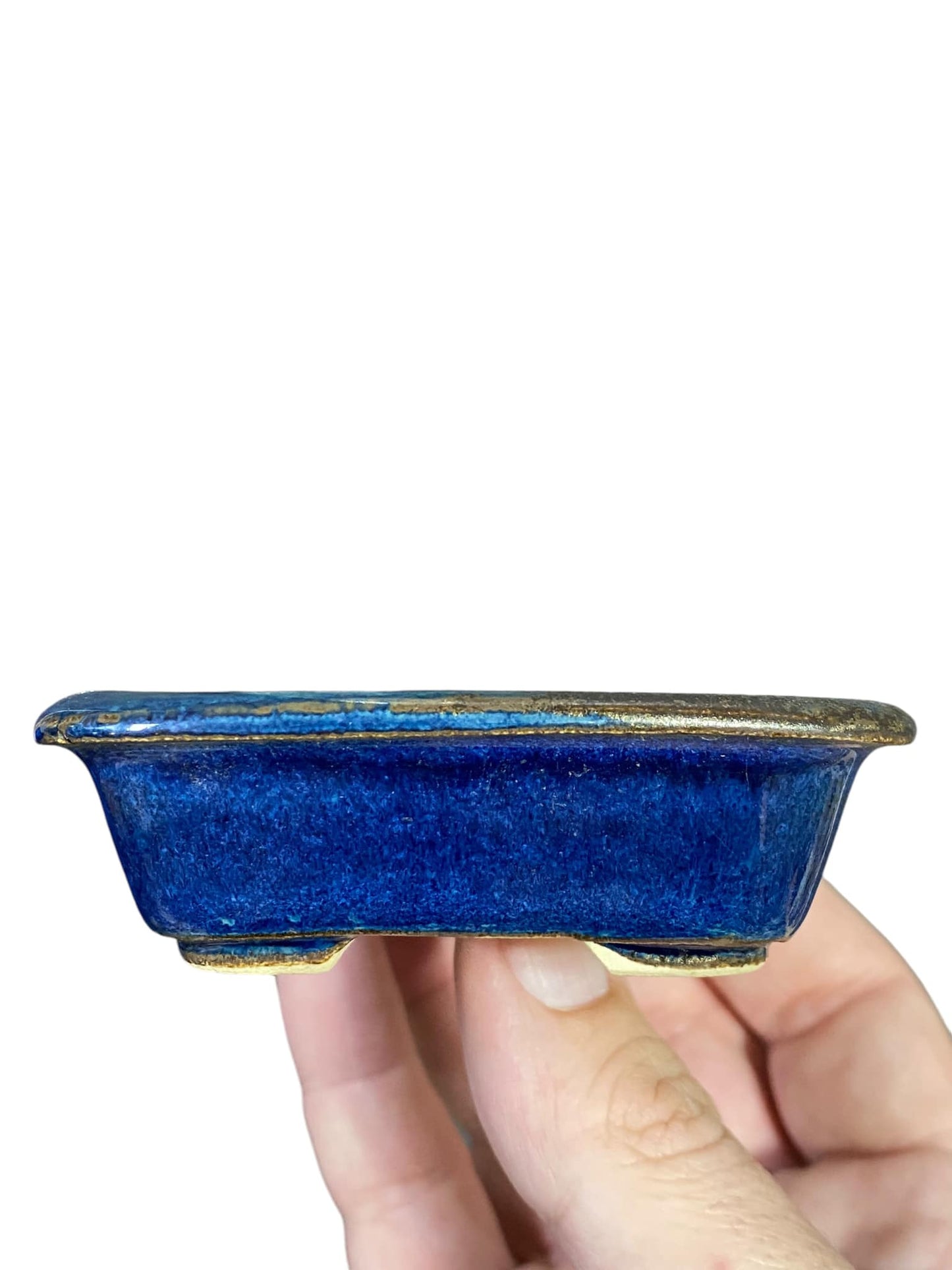 Dokou - Namako Blue Glazed Rectangle Bonsai Pot (4-1/2" wide)