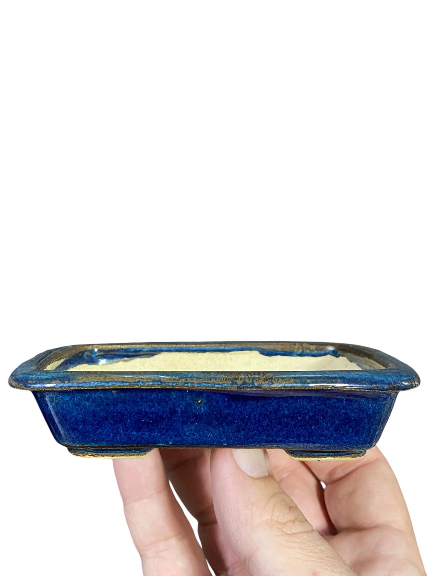 Dokou - Namako Blue Glazed Rectangle Bonsai Pot (4-1/2" wide)