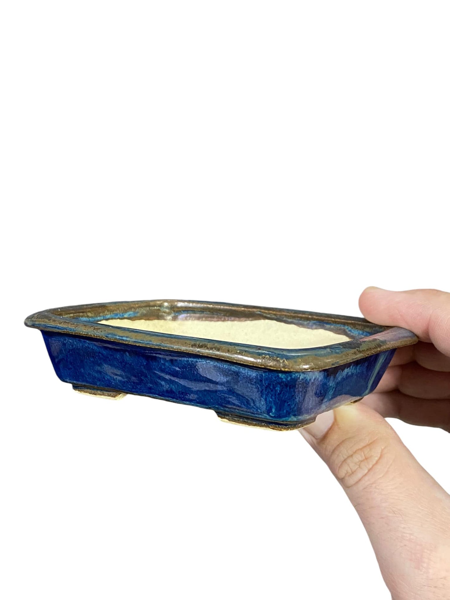 Dokou - Namako Blue Glazed Rectangle Bonsai Pot (4-1/2" wide)